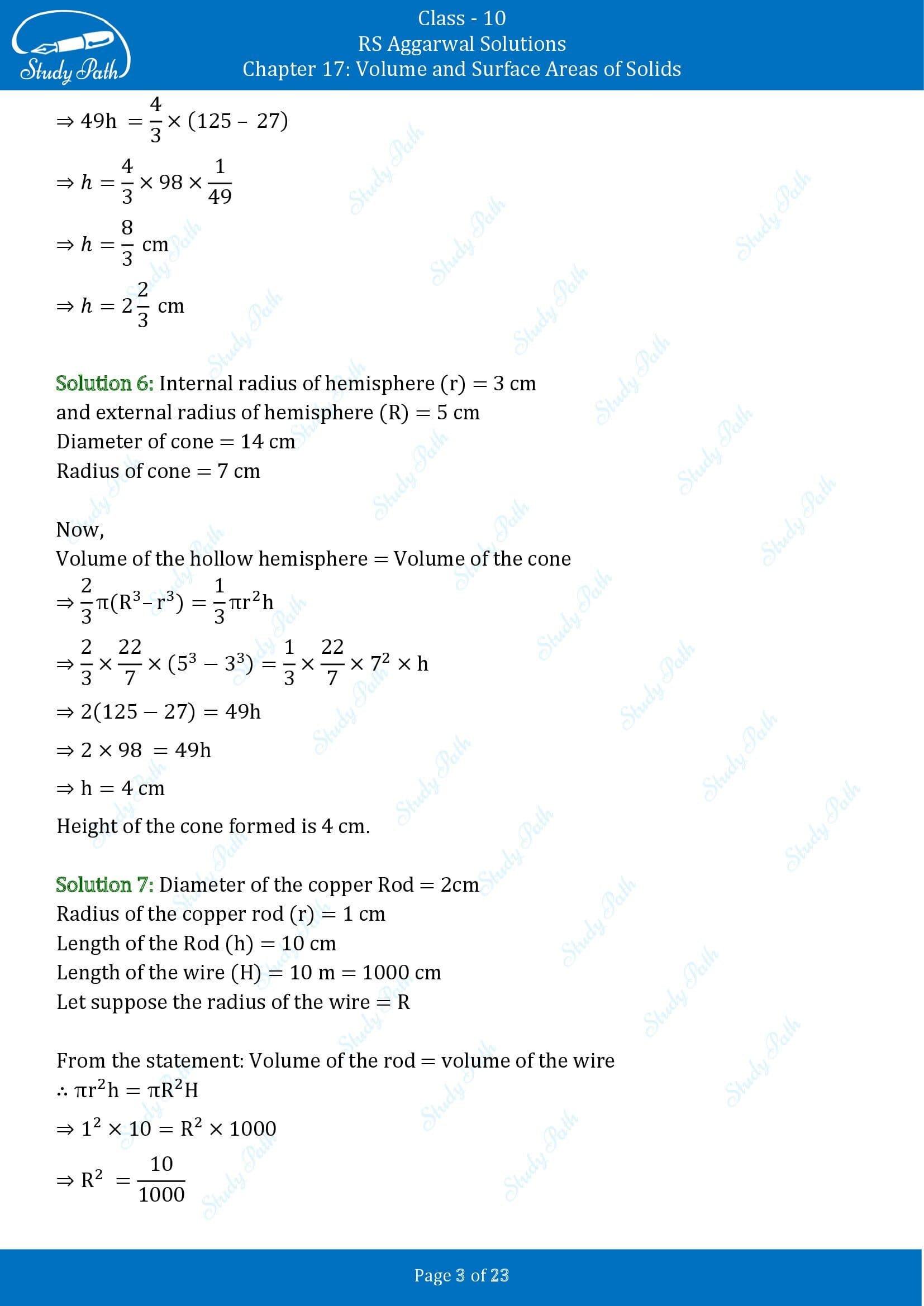 RS Aggarwal Solutions for Class 10 Chapter 17 Volume and Surface Areas of Solids Exercise 17B 00003