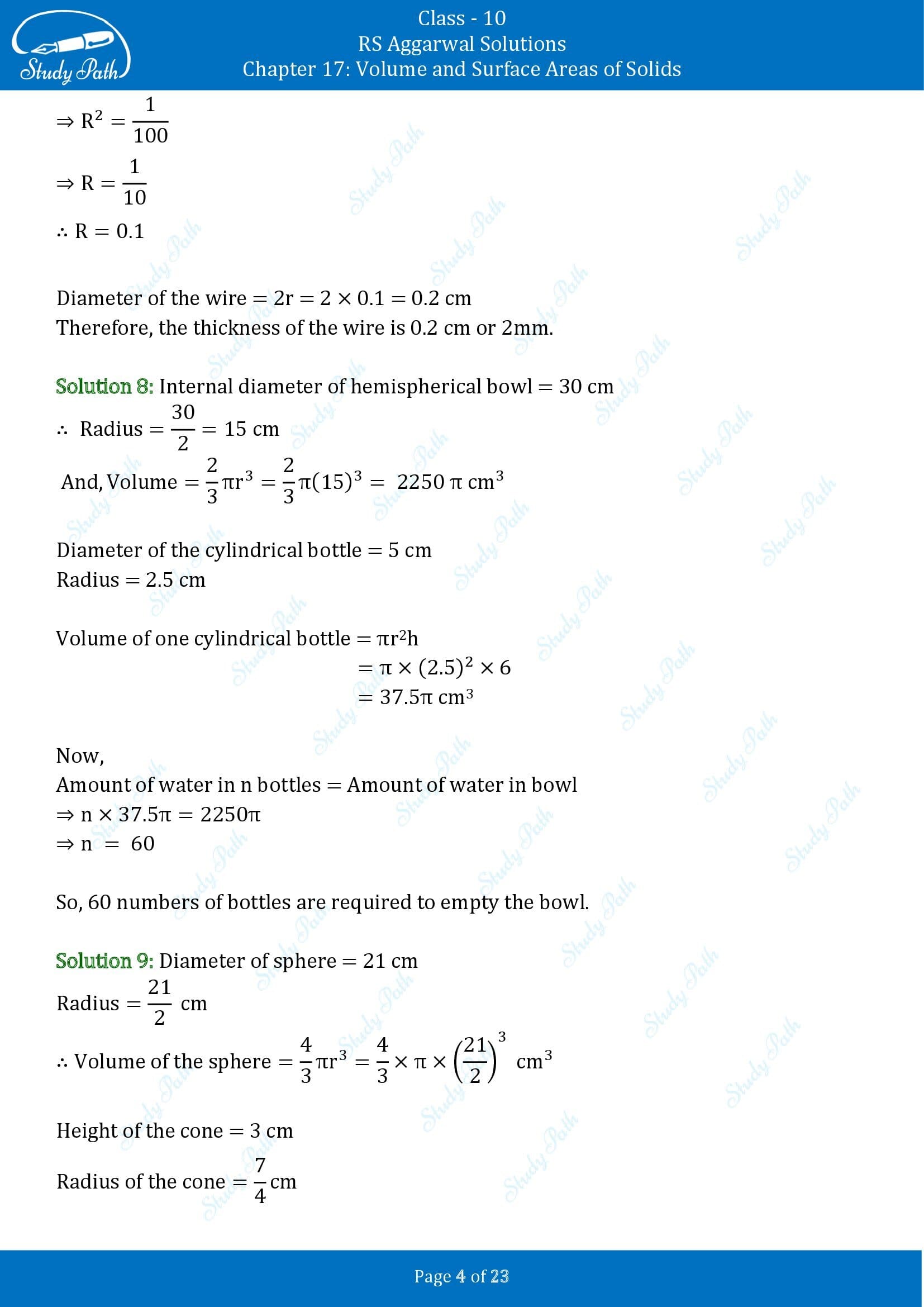 RS Aggarwal Solutions for Class 10 Chapter 17 Volume and Surface Areas of Solids Exercise 17B 00004