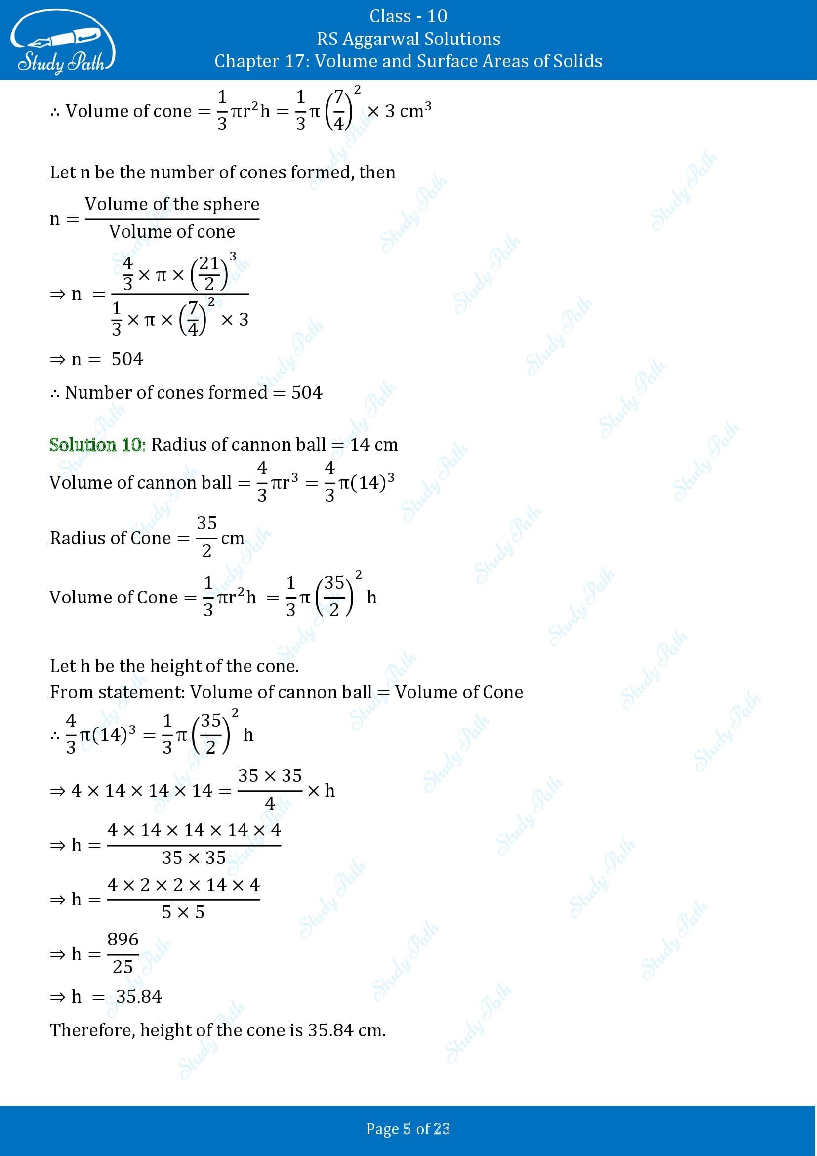 RS Aggarwal Solutions for Class 10 Chapter 17 Volume and Surface Areas of Solids Exercise 17B 00005