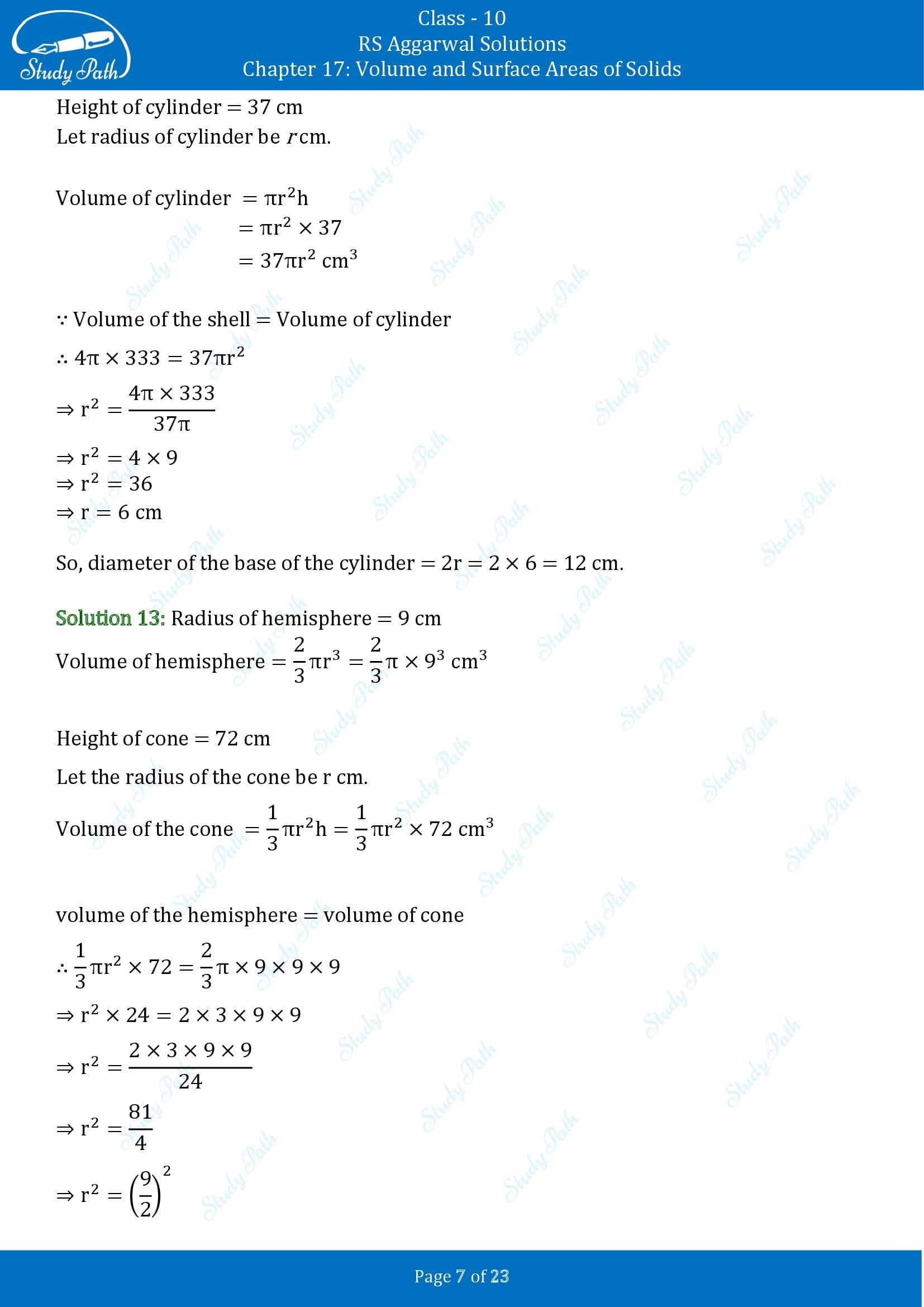 RS Aggarwal Solutions for Class 10 Chapter 17 Volume and Surface Areas of Solids Exercise 17B 00007