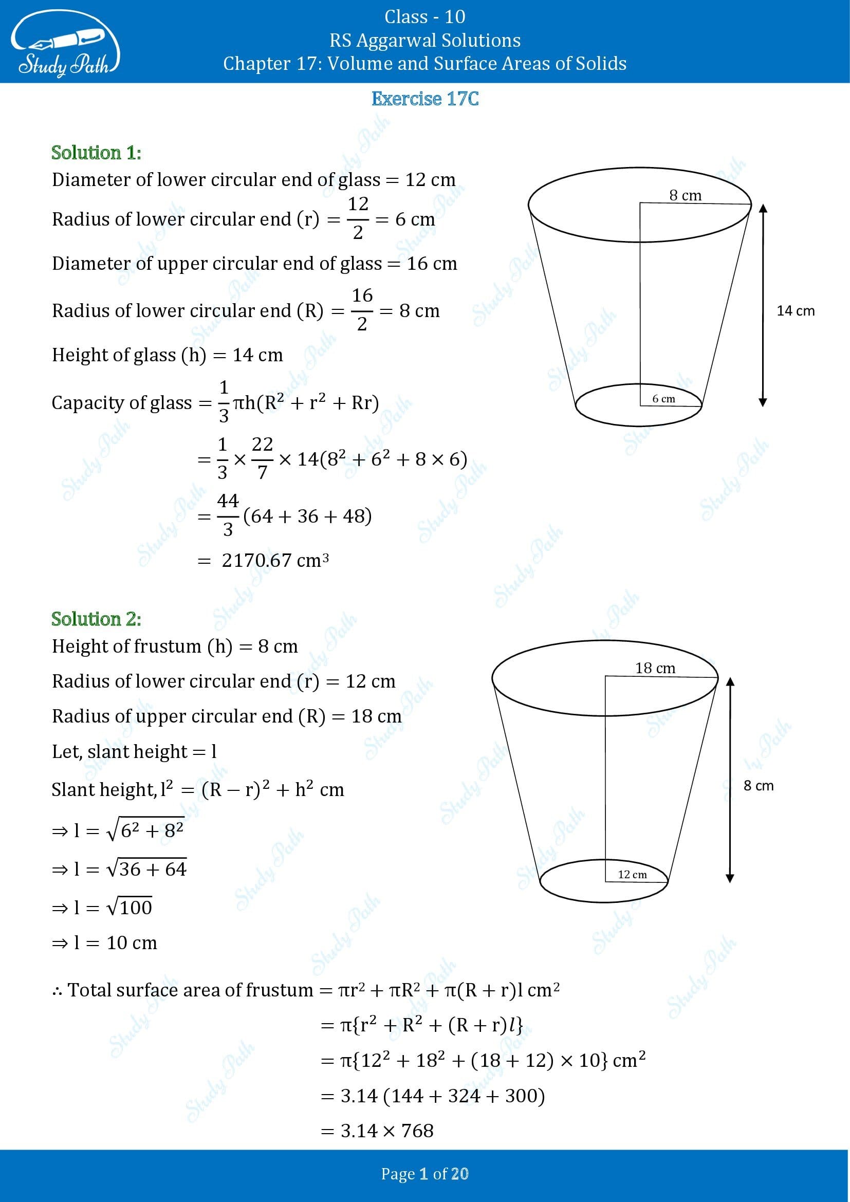 RS Aggarwal Solutions for Class 10 Chapter 17 Volume and Surface Areas of Solids Exercise 17C 00001