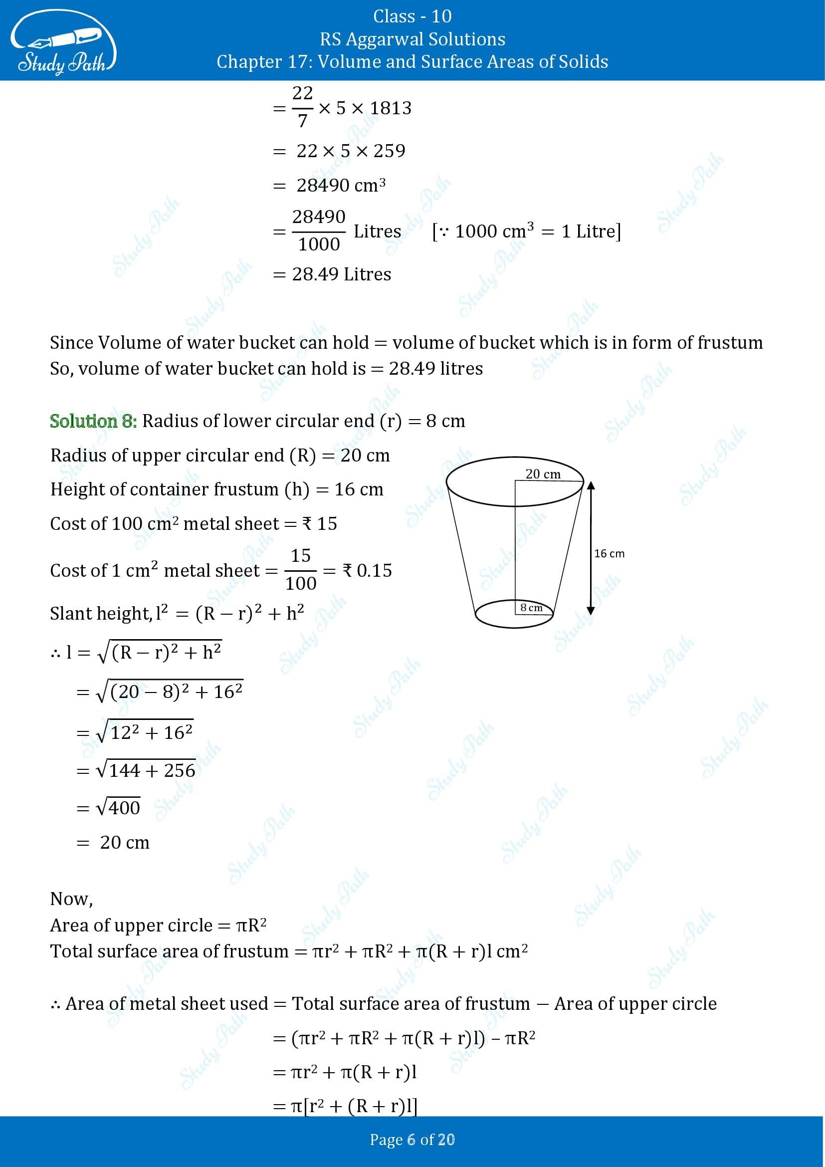 RS Aggarwal Solutions for Class 10 Chapter 17 Volume and Surface Areas of Solids Exercise 17C 00006