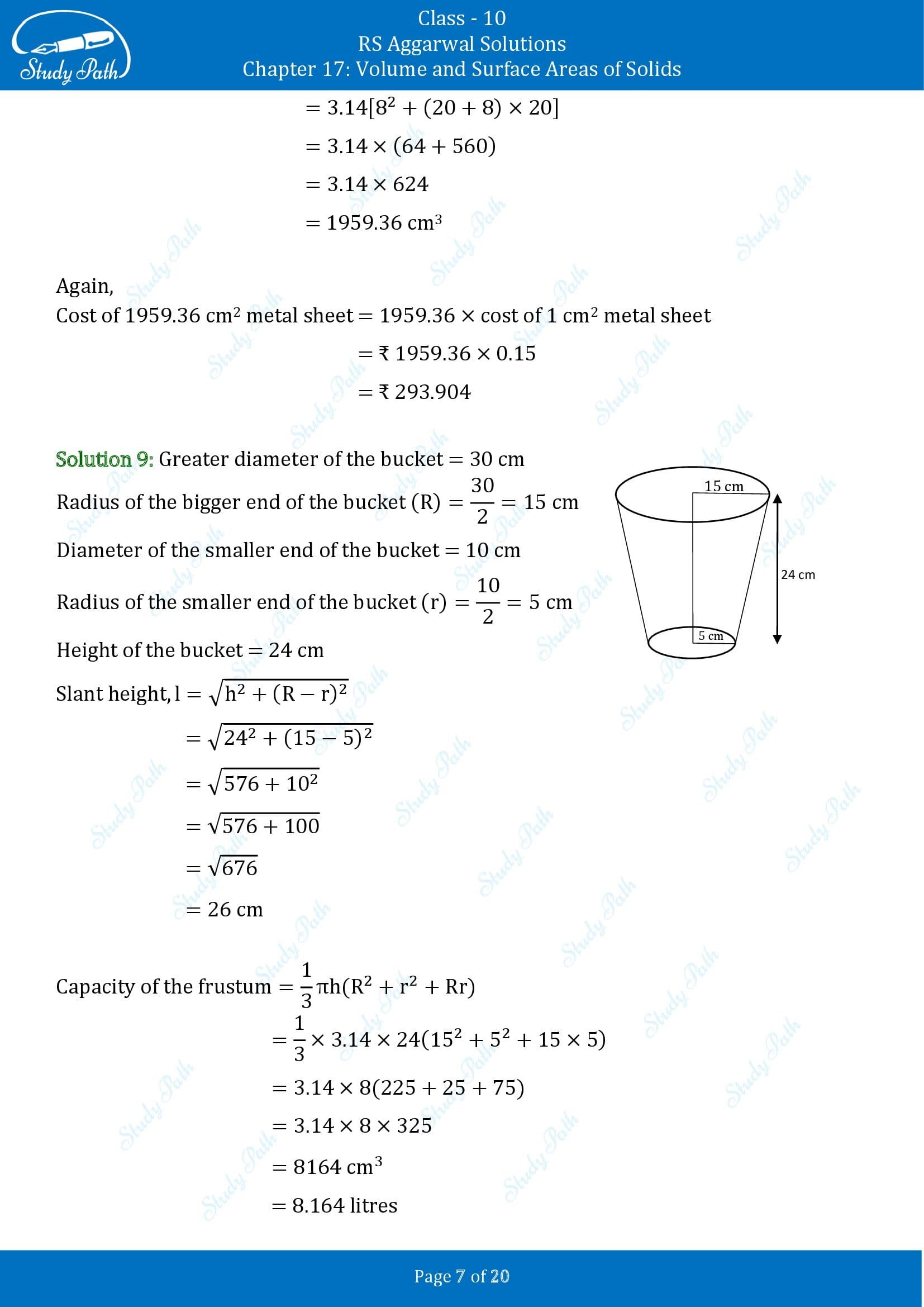 RS Aggarwal Solutions for Class 10 Chapter 17 Volume and Surface Areas of Solids Exercise 17C 00007