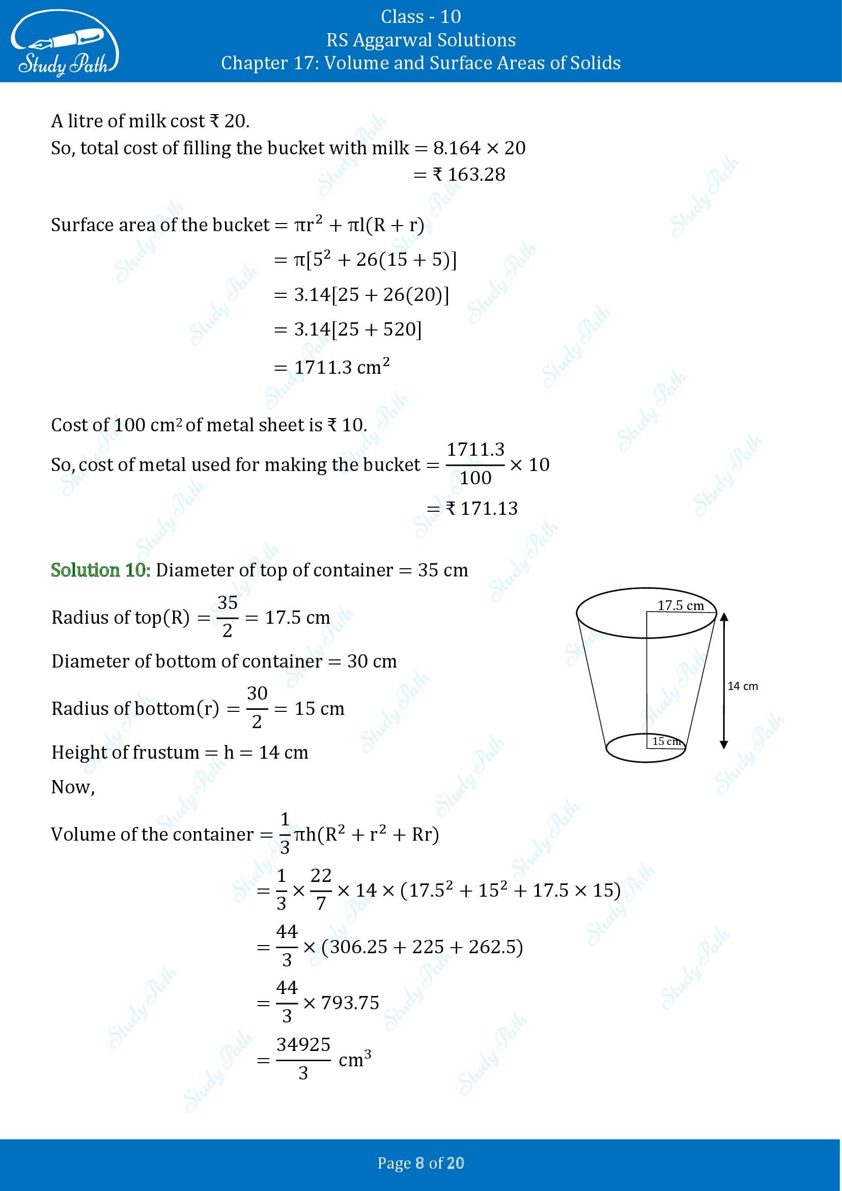 RS Aggarwal Solutions for Class 10 Chapter 17 Volume and Surface Areas of Solids Exercise 17C 00008