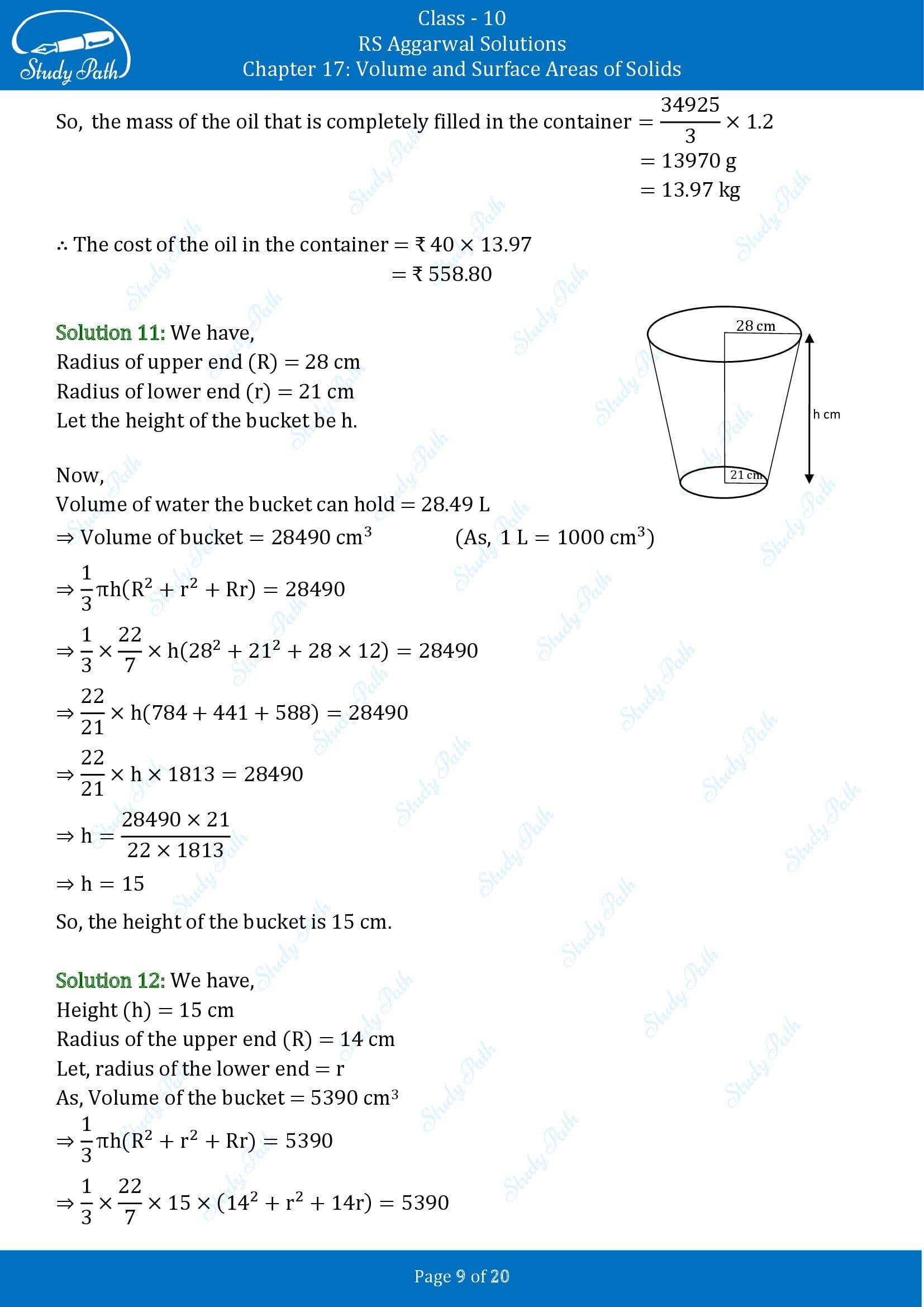 RS Aggarwal Solutions for Class 10 Chapter 17 Volume and Surface Areas of Solids Exercise 17C 00009