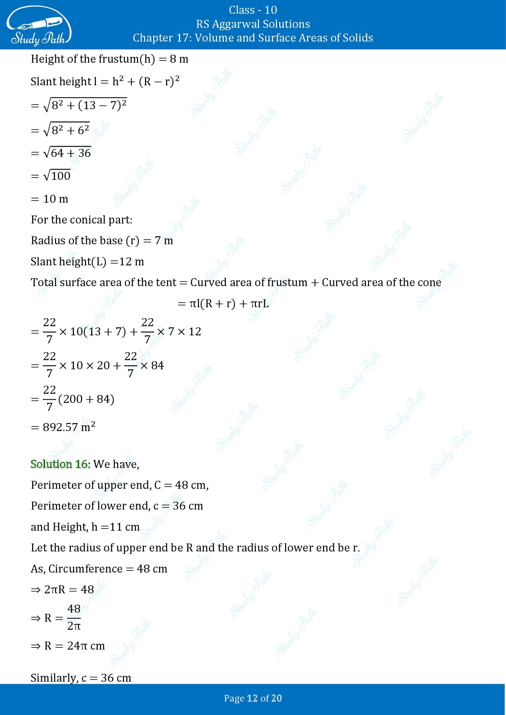 RS Aggarwal Solutions for Class 10 Chapter 17 Volume and Surface Areas of Solids Exercise 17C 00012