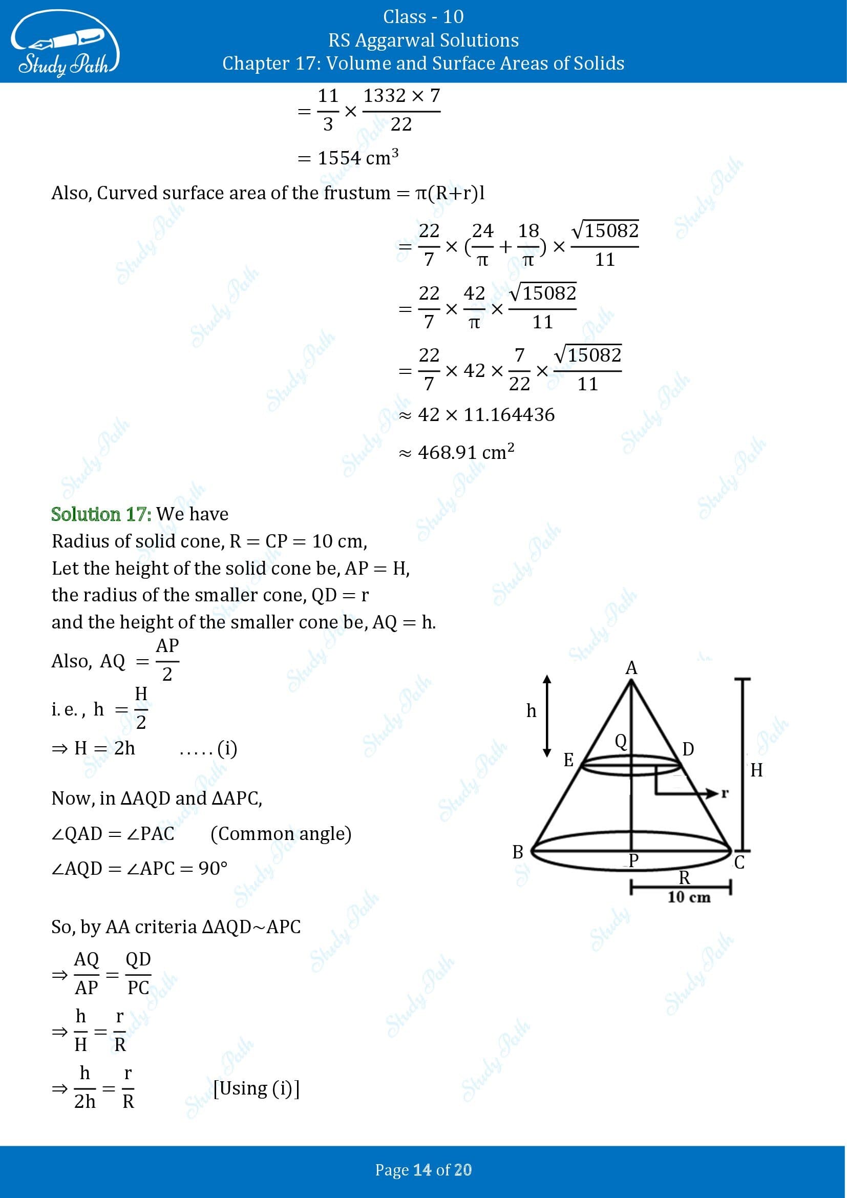 RS Aggarwal Solutions for Class 10 Chapter 17 Volume and Surface Areas of Solids Exercise 17C 00014