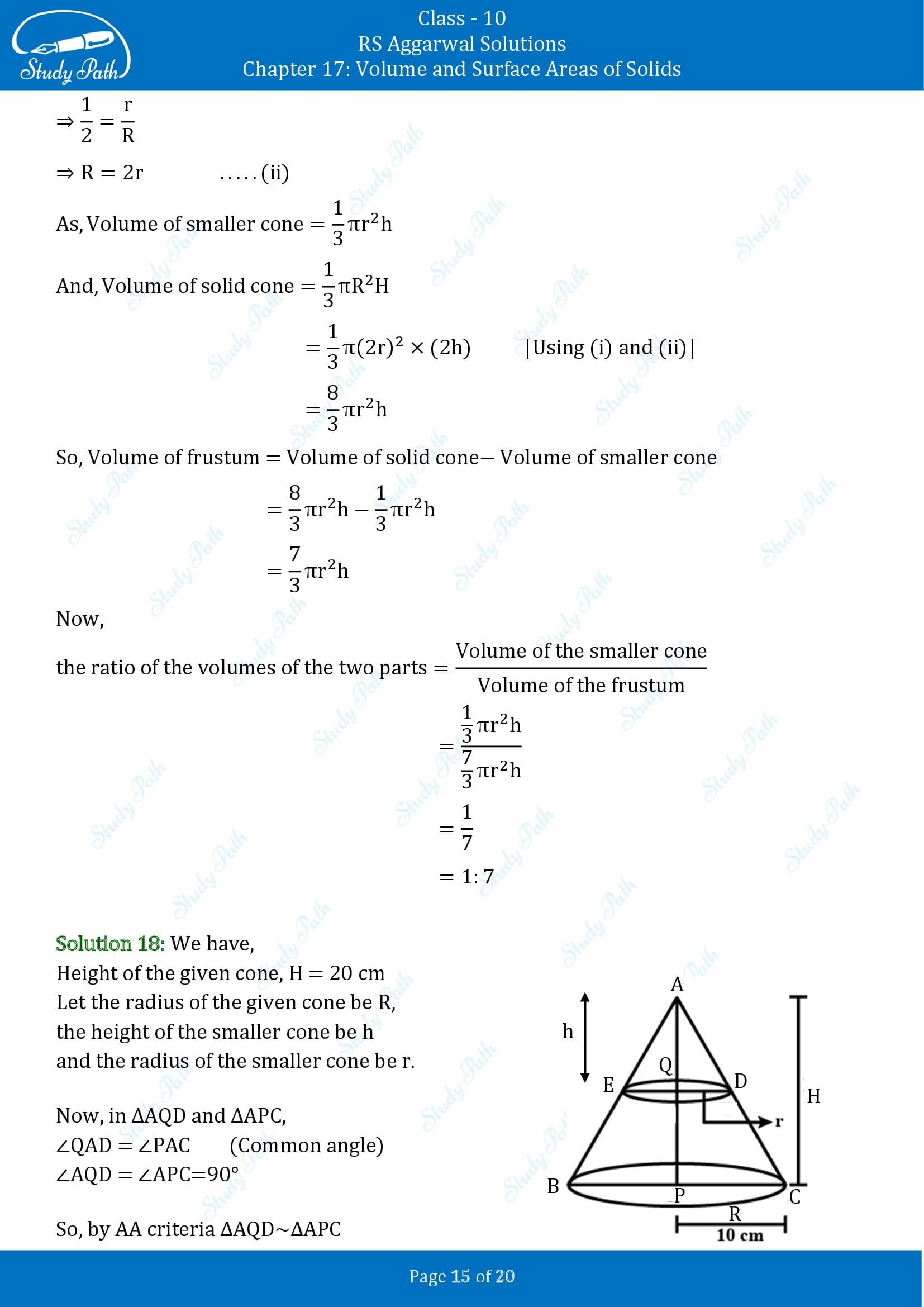 RS Aggarwal Solutions for Class 10 Chapter 17 Volume and Surface Areas of Solids Exercise 17C 00015