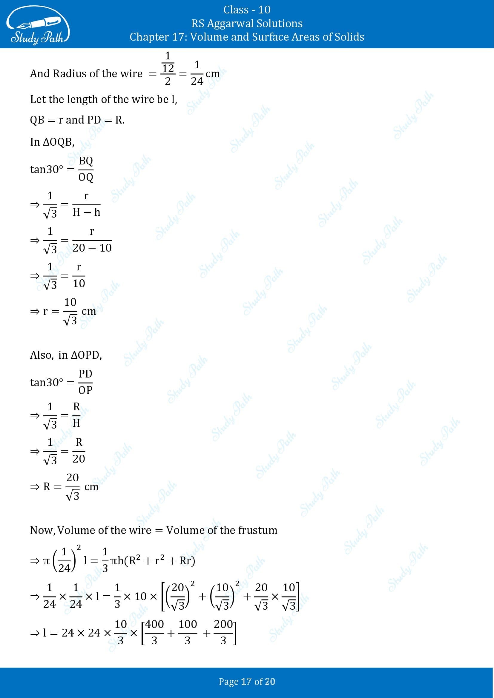 RS Aggarwal Solutions for Class 10 Chapter 17 Volume and Surface Areas of Solids Exercise 17C 00017