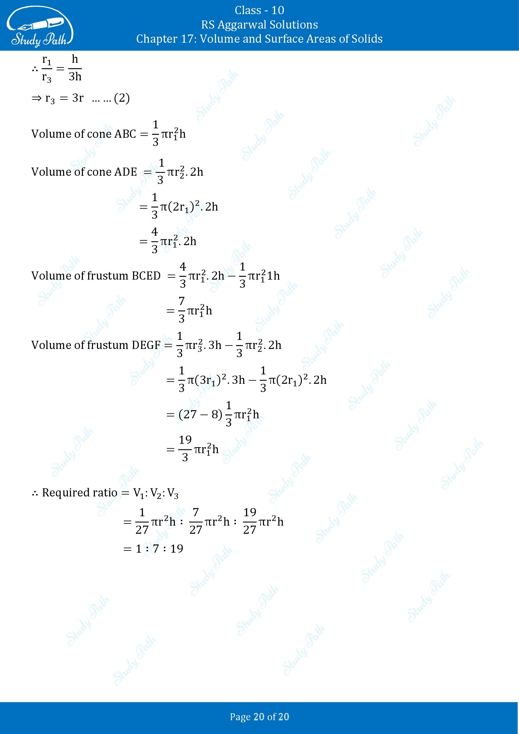 RS Aggarwal Solutions for Class 10 Chapter 17 Volume and Surface Areas of Solids Exercise 17C 00020