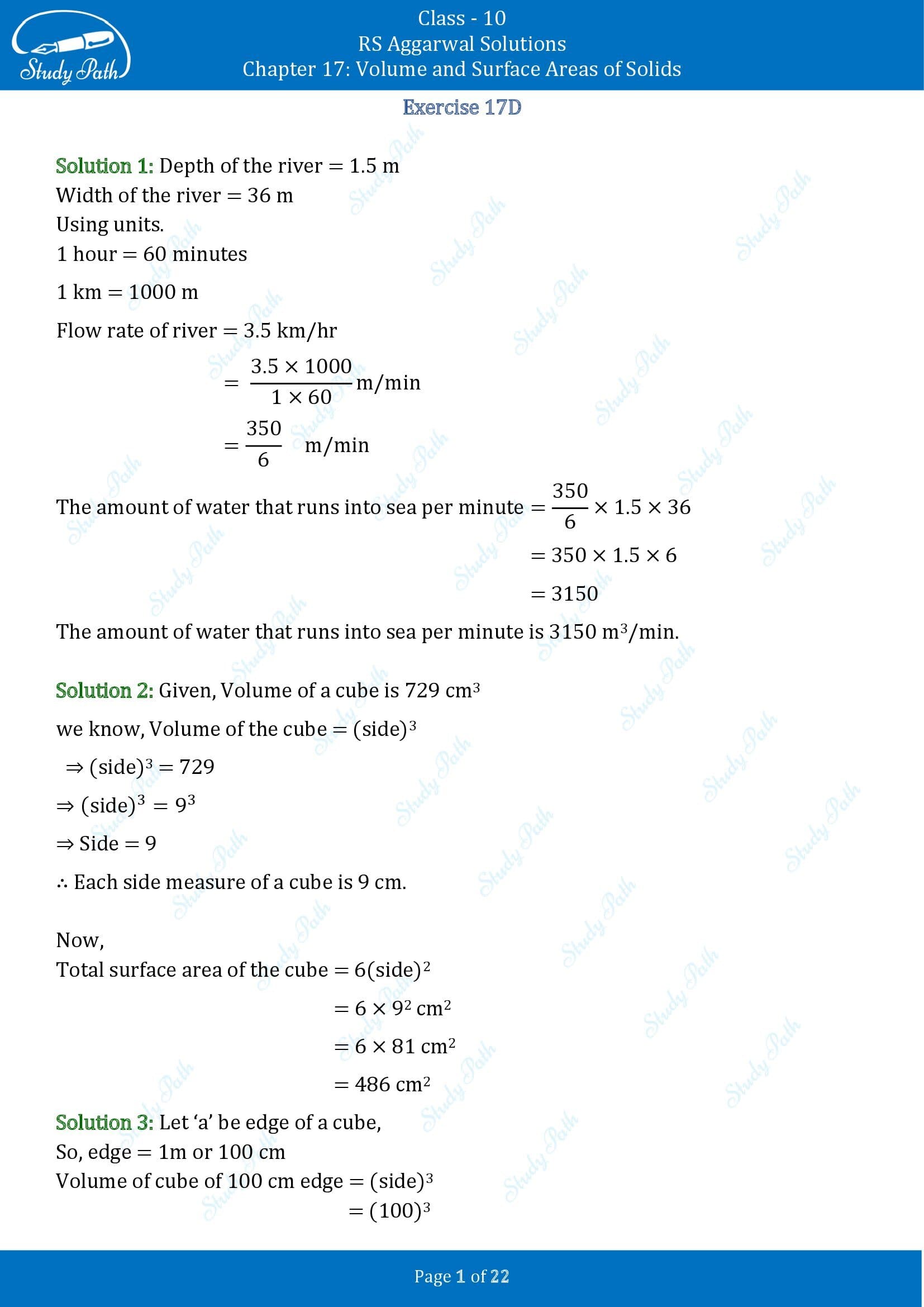 RS Aggarwal Solutions for Class 10 Chapter 17 Volume and Surface Areas of Solids Exercise 17D 00001