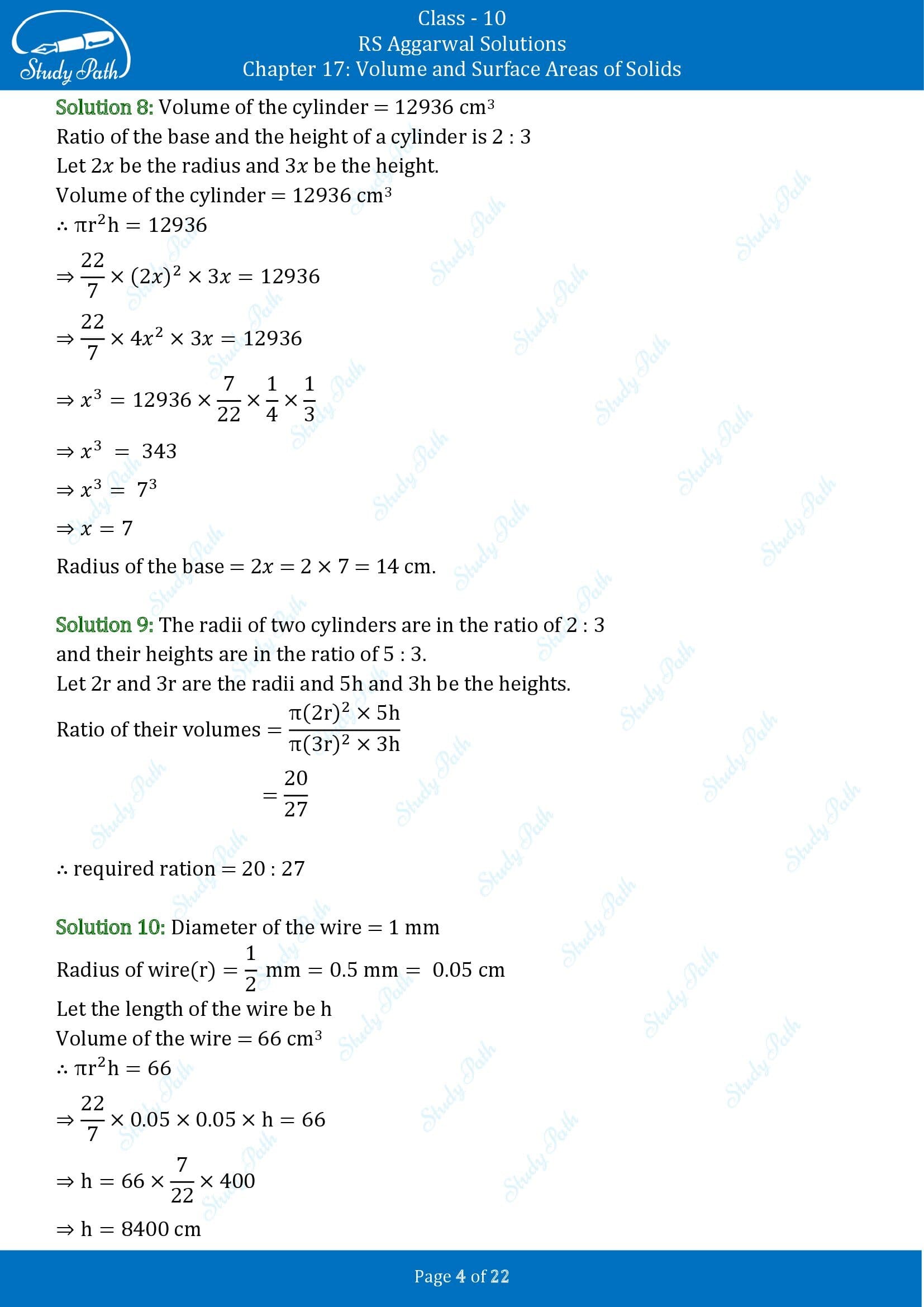 RS Aggarwal Solutions for Class 10 Chapter 17 Volume and Surface Areas of Solids Exercise 17D 00004