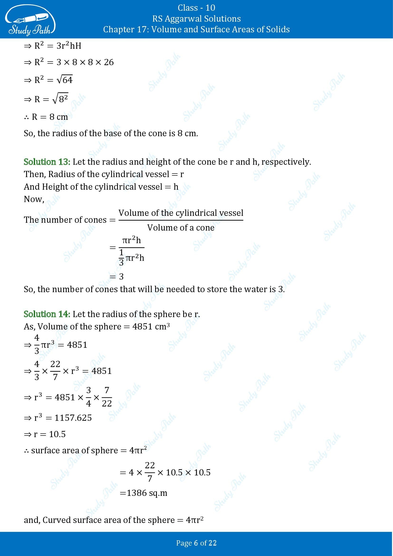 RS Aggarwal Solutions for Class 10 Chapter 17 Volume and Surface Areas of Solids Exercise 17D 00006