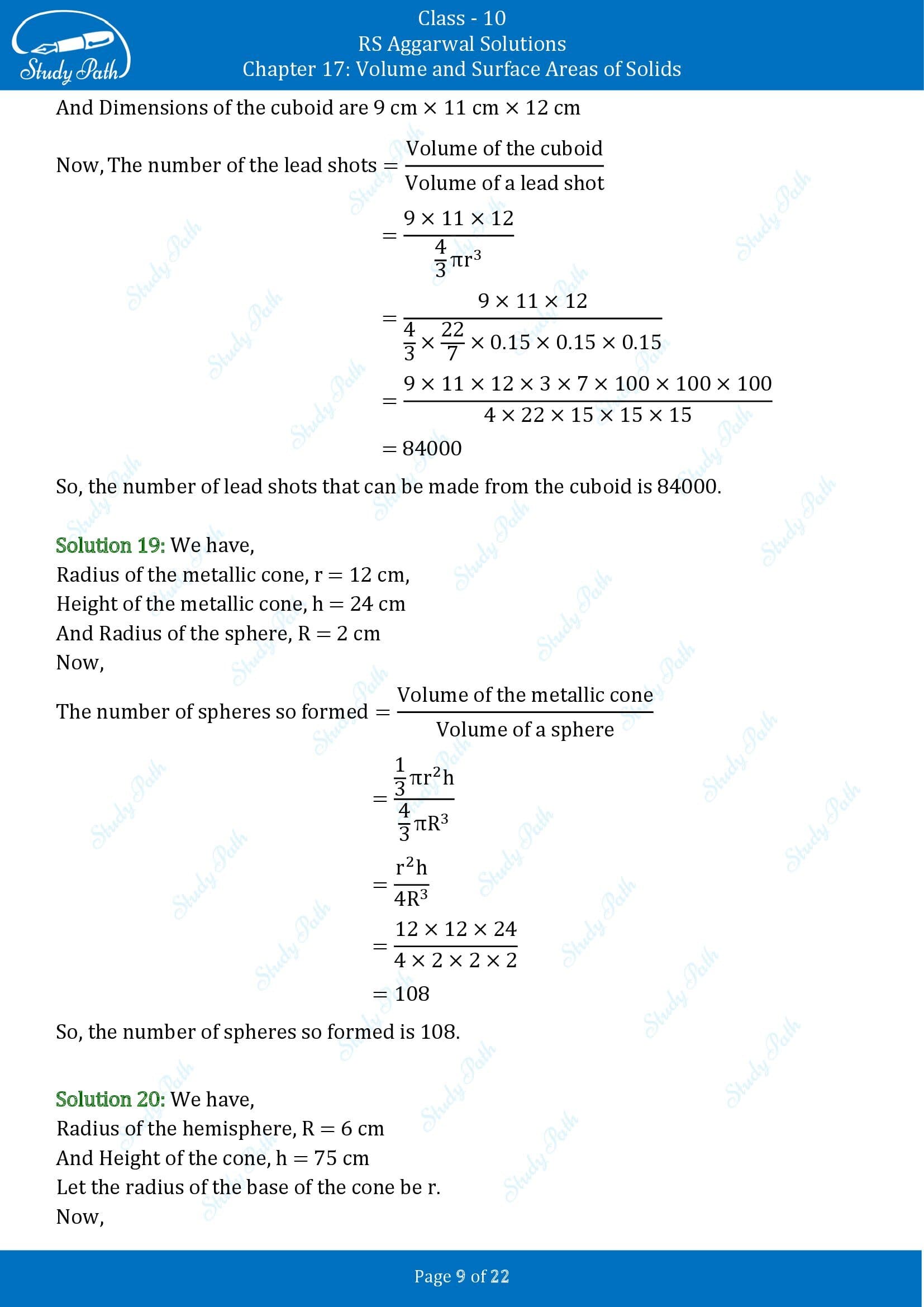 RS Aggarwal Solutions for Class 10 Chapter 17 Volume and Surface Areas of Solids Exercise 17D 00009