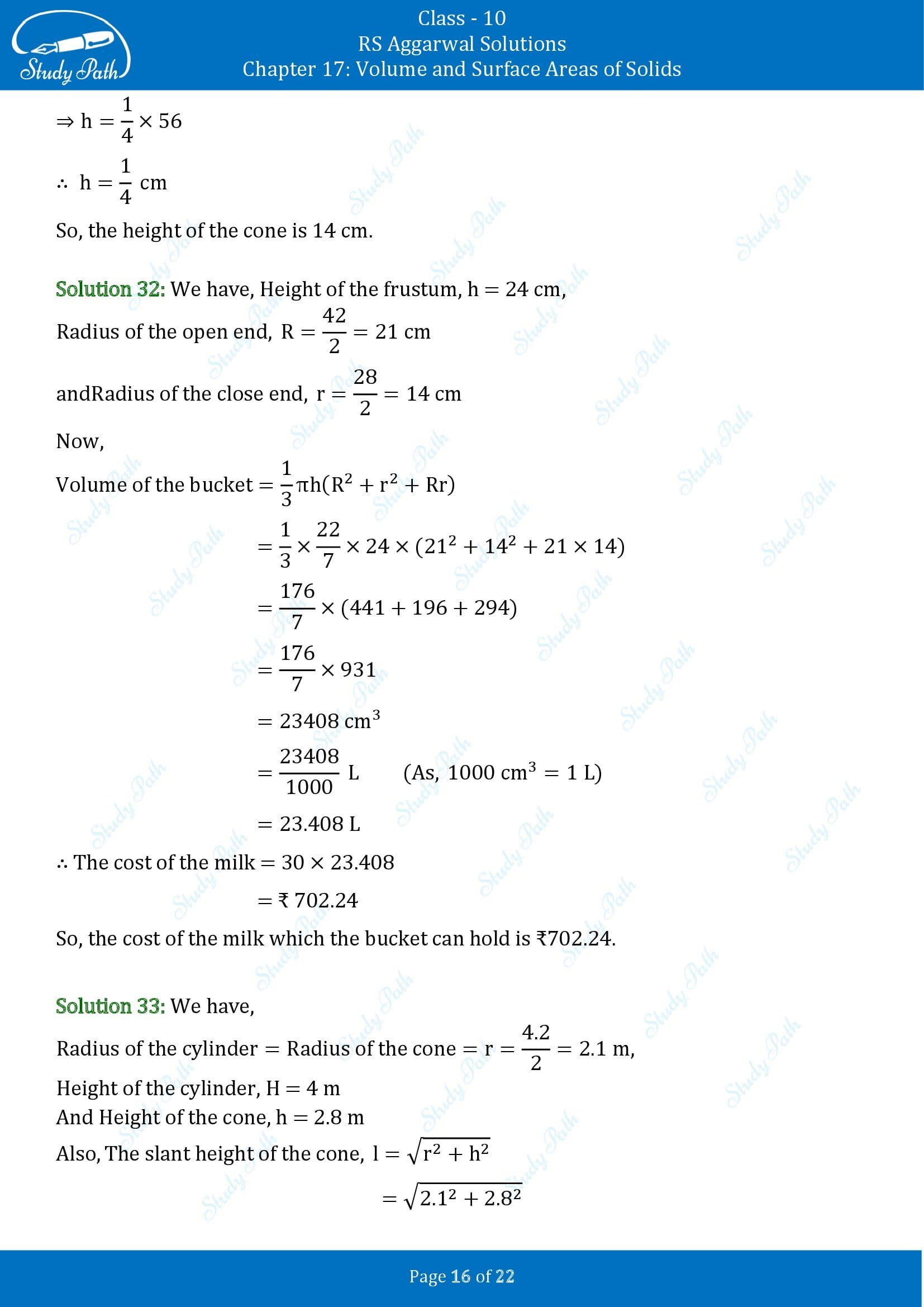 RS Aggarwal Solutions for Class 10 Chapter 17 Volume and Surface Areas of Solids Exercise 17D 00016