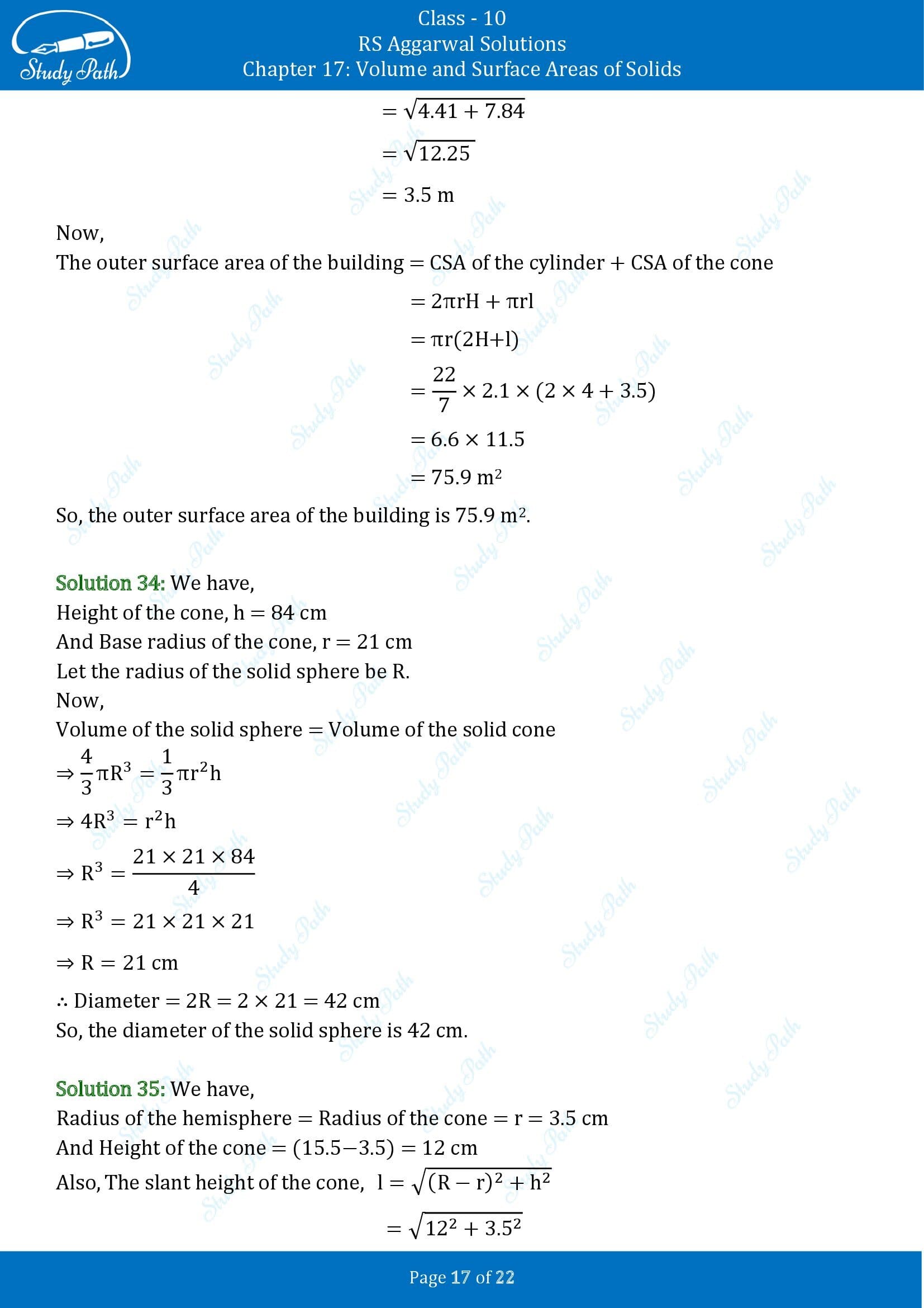 RS Aggarwal Solutions for Class 10 Chapter 17 Volume and Surface Areas of Solids Exercise 17D 00017