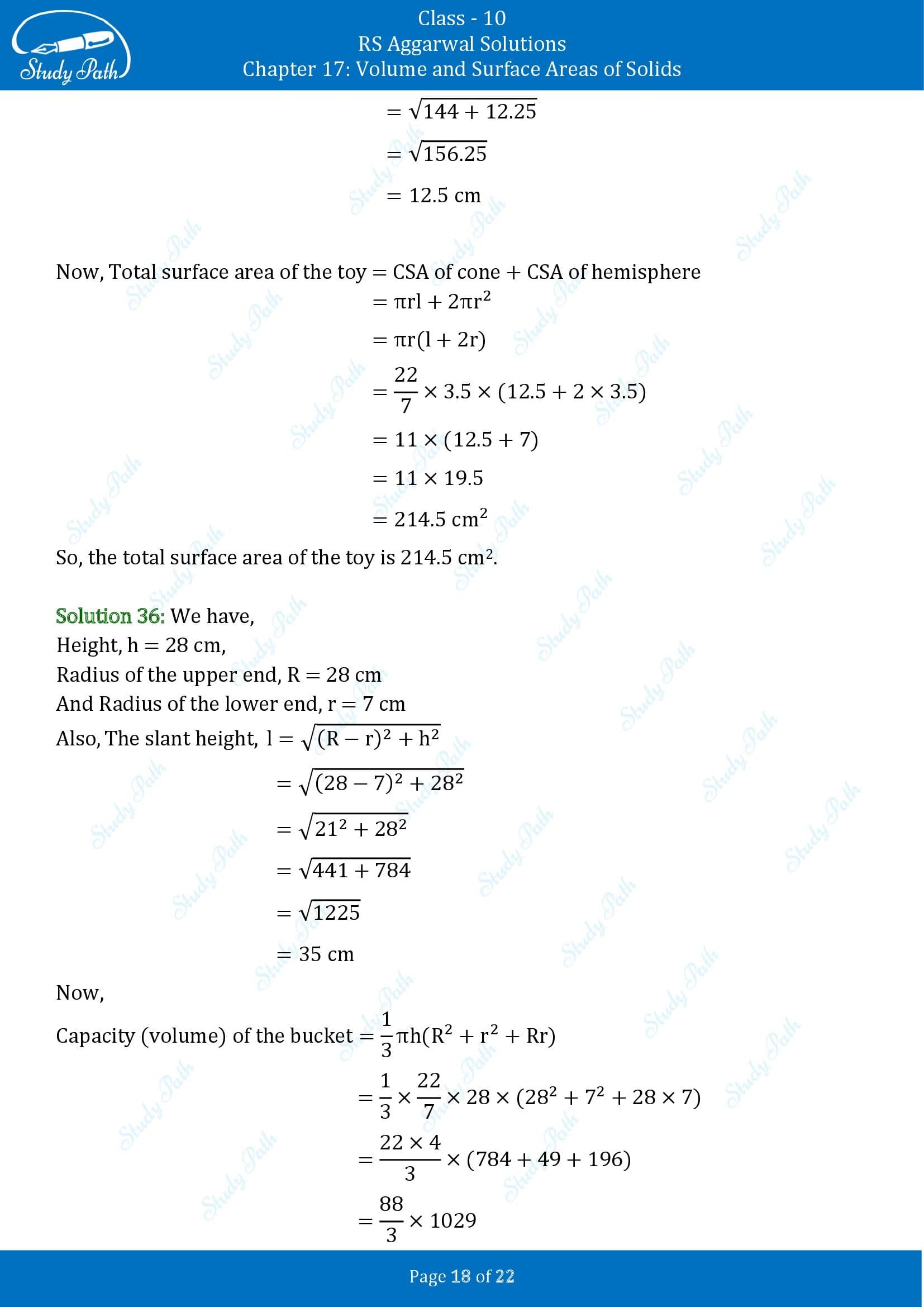 RS Aggarwal Solutions for Class 10 Chapter 17 Volume and Surface Areas of Solids Exercise 17D 00018