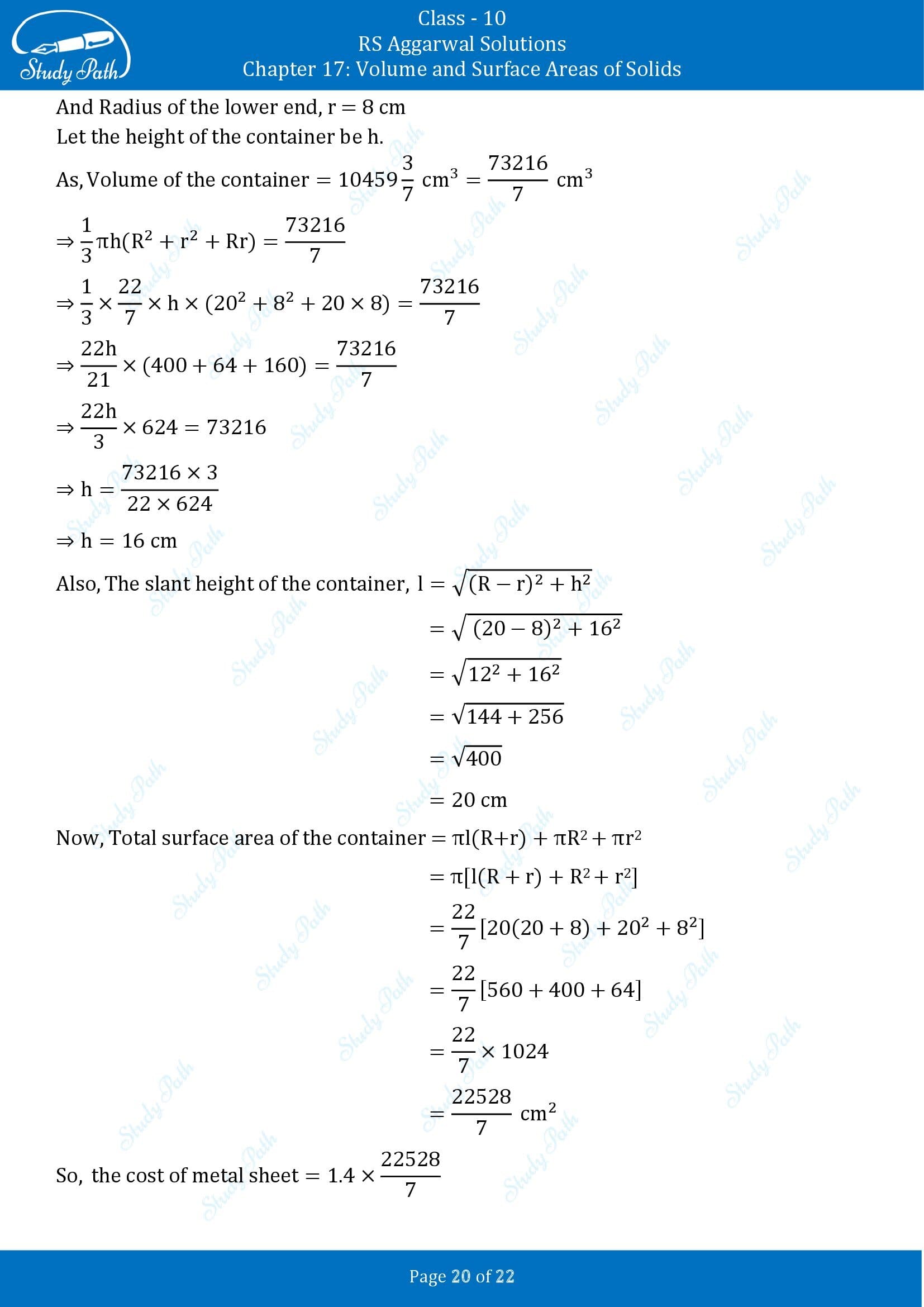 RS Aggarwal Solutions for Class 10 Chapter 17 Volume and Surface Areas of Solids Exercise 17D 00020