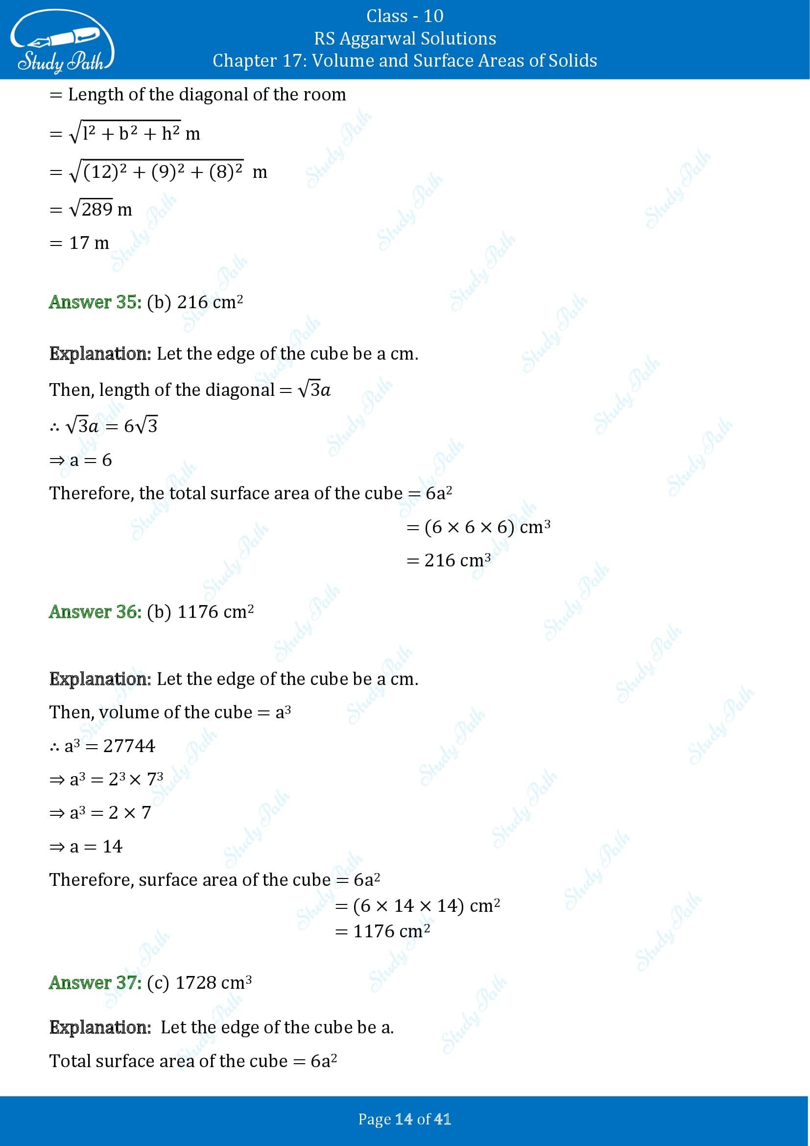 RS Aggarwal Solutions for Class 10 Chapter 17 Volume and Surface Areas of Solids Multiple Choice Questions 00014