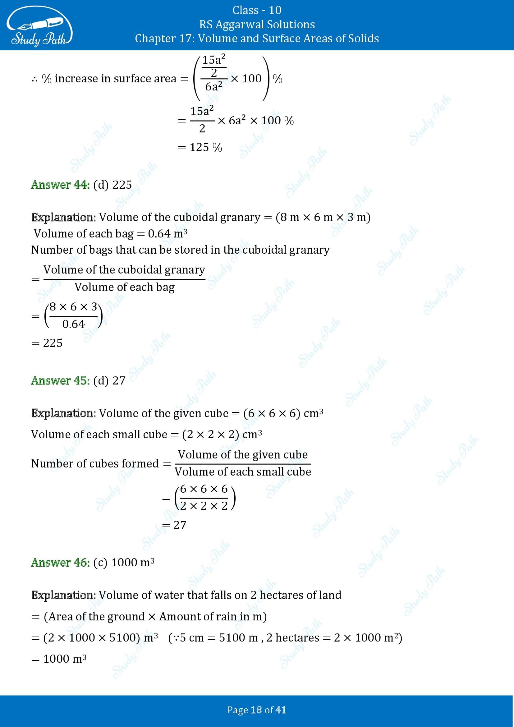 RS Aggarwal Solutions for Class 10 Chapter 17 Volume and Surface Areas of Solids Multiple Choice Questions 00018