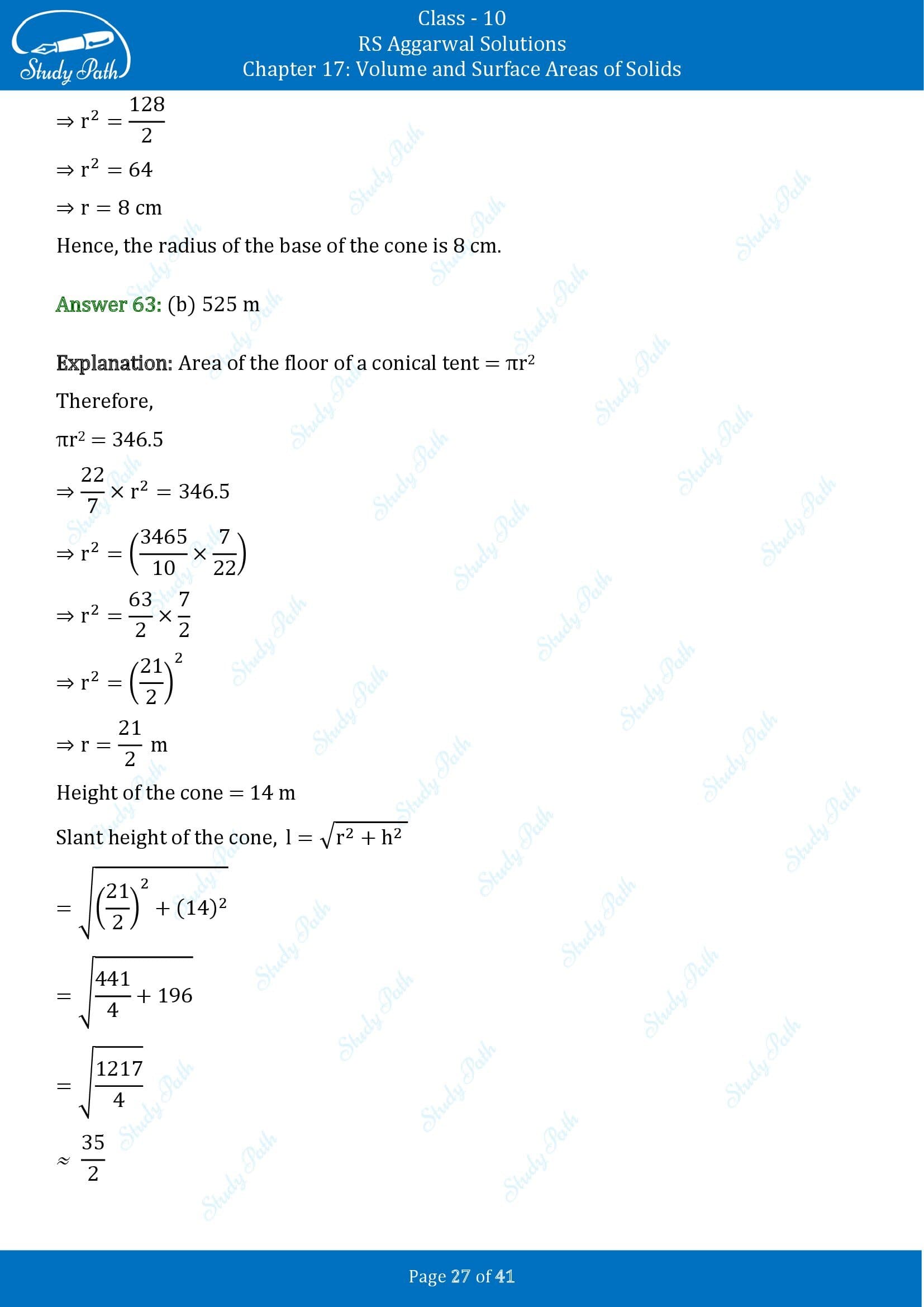 RS Aggarwal Solutions for Class 10 Chapter 17 Volume and Surface Areas of Solids Multiple Choice Questions 00027