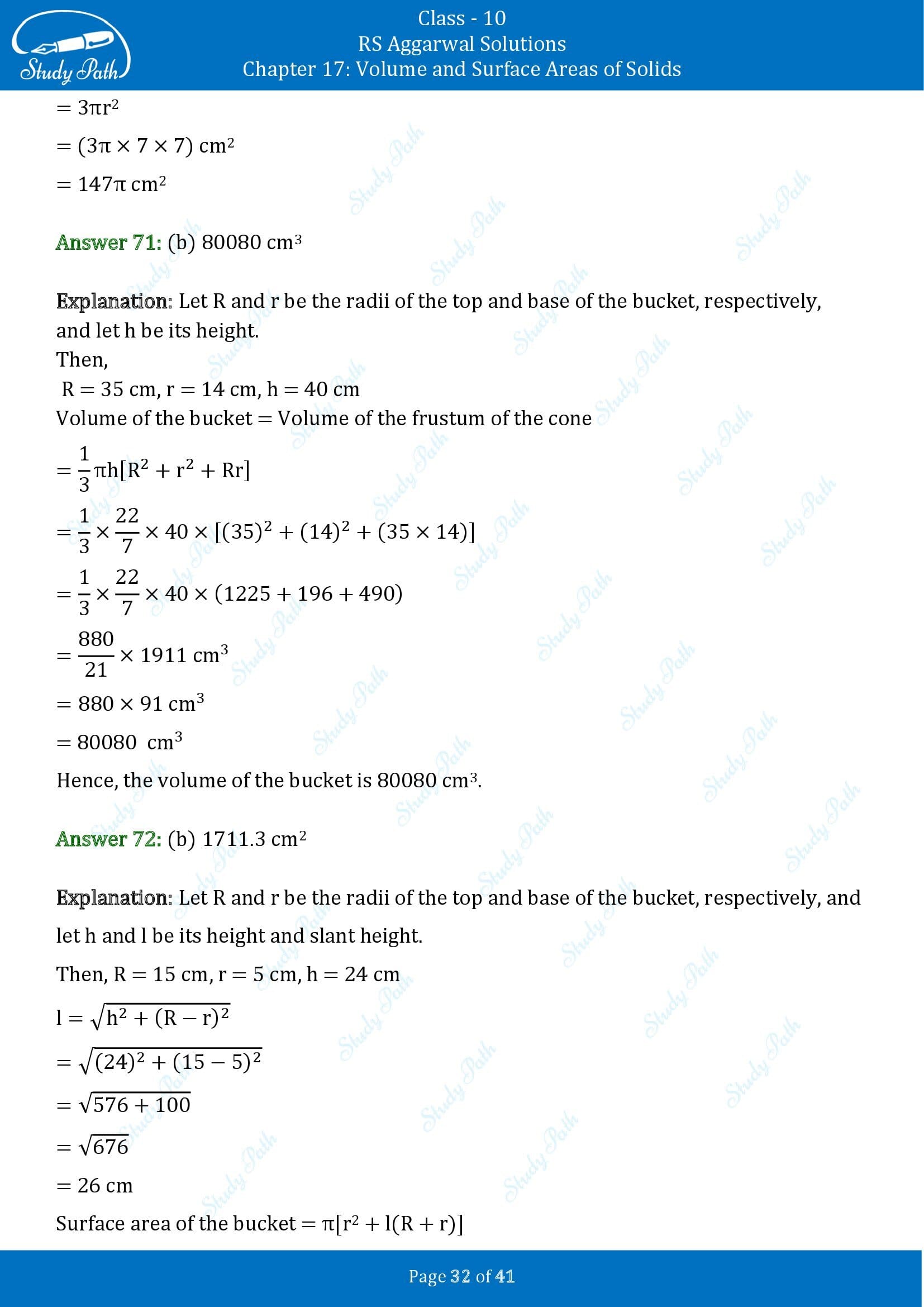 RS Aggarwal Solutions for Class 10 Chapter 17 Volume and Surface Areas of Solids Multiple Choice Questions 00032