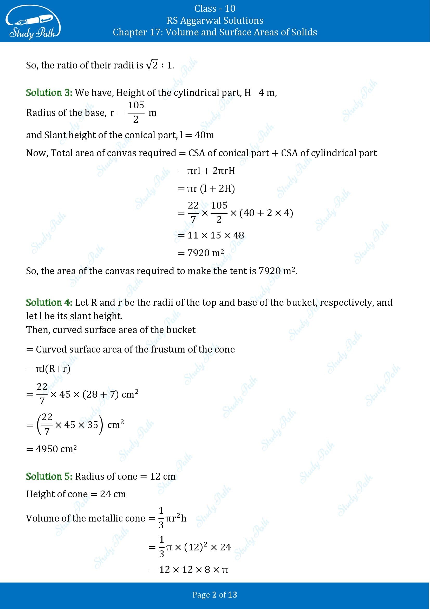 RS Aggarwal Solutions for Class 10 Chapter 17 Volume and Surface Areas of Solids Test Yourself 00002