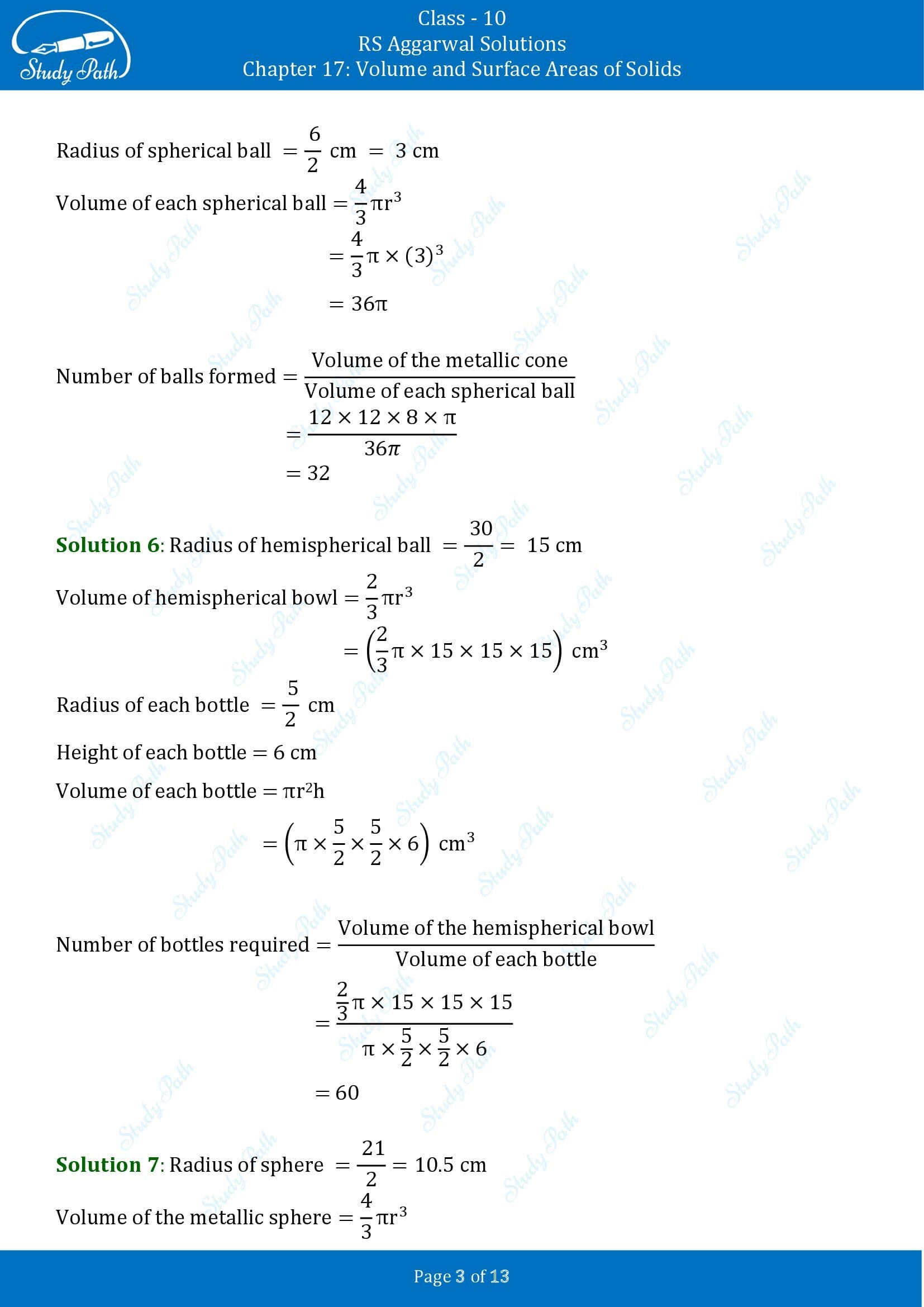 RS Aggarwal Solutions for Class 10 Chapter 17 Volume and Surface Areas of Solids Test Yourself 00003