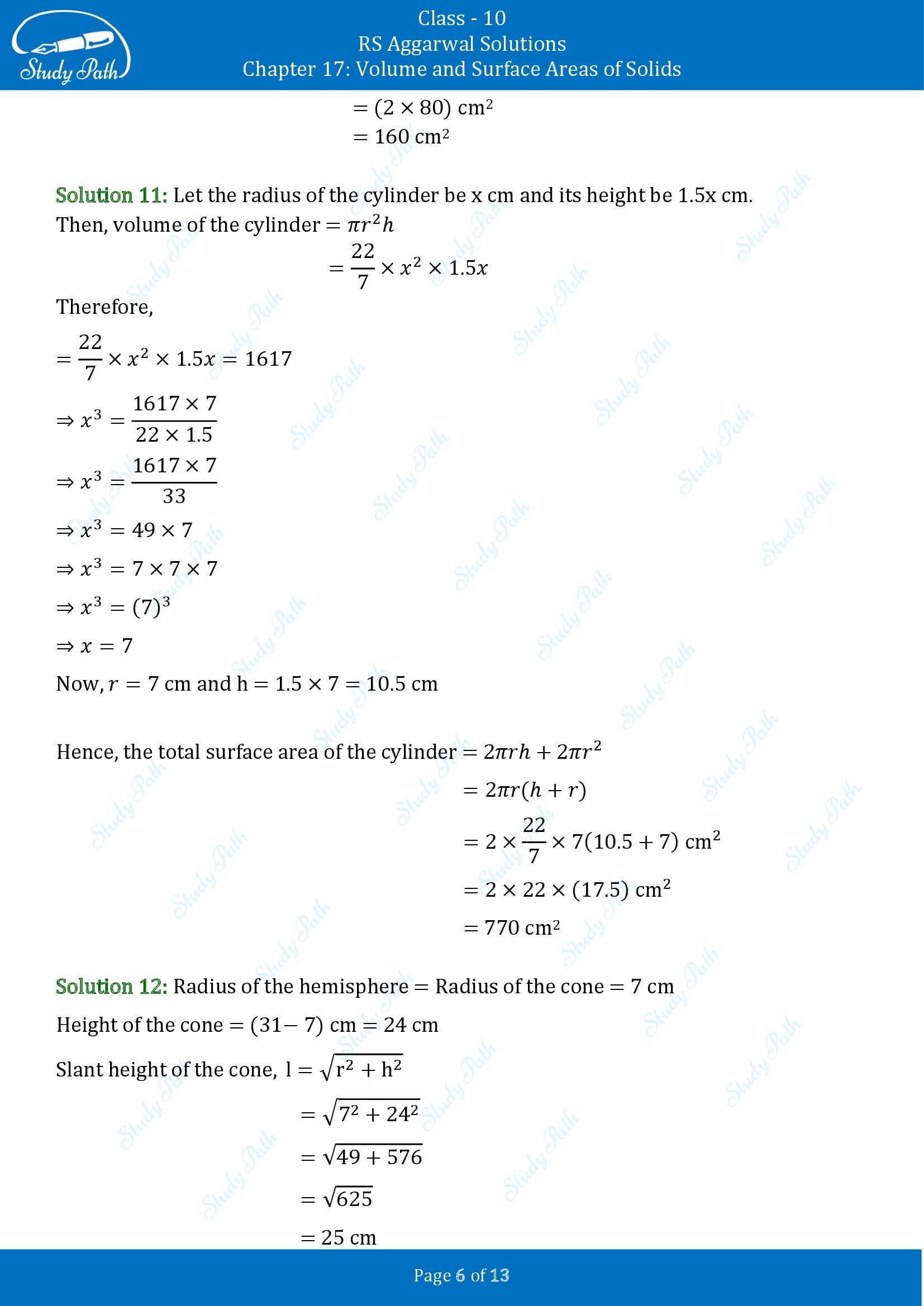 RS Aggarwal Solutions for Class 10 Chapter 17 Volume and Surface Areas of Solids Test Yourself 00006