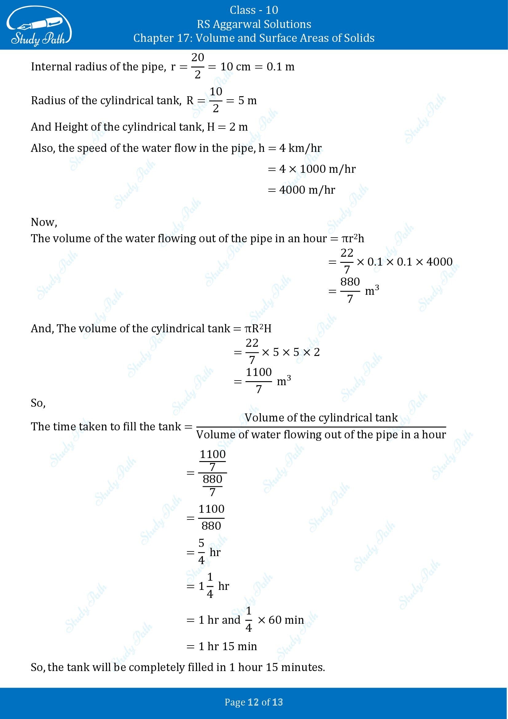 RS Aggarwal Solutions for Class 10 Chapter 17 Volume and Surface Areas of Solids Test Yourself 00012