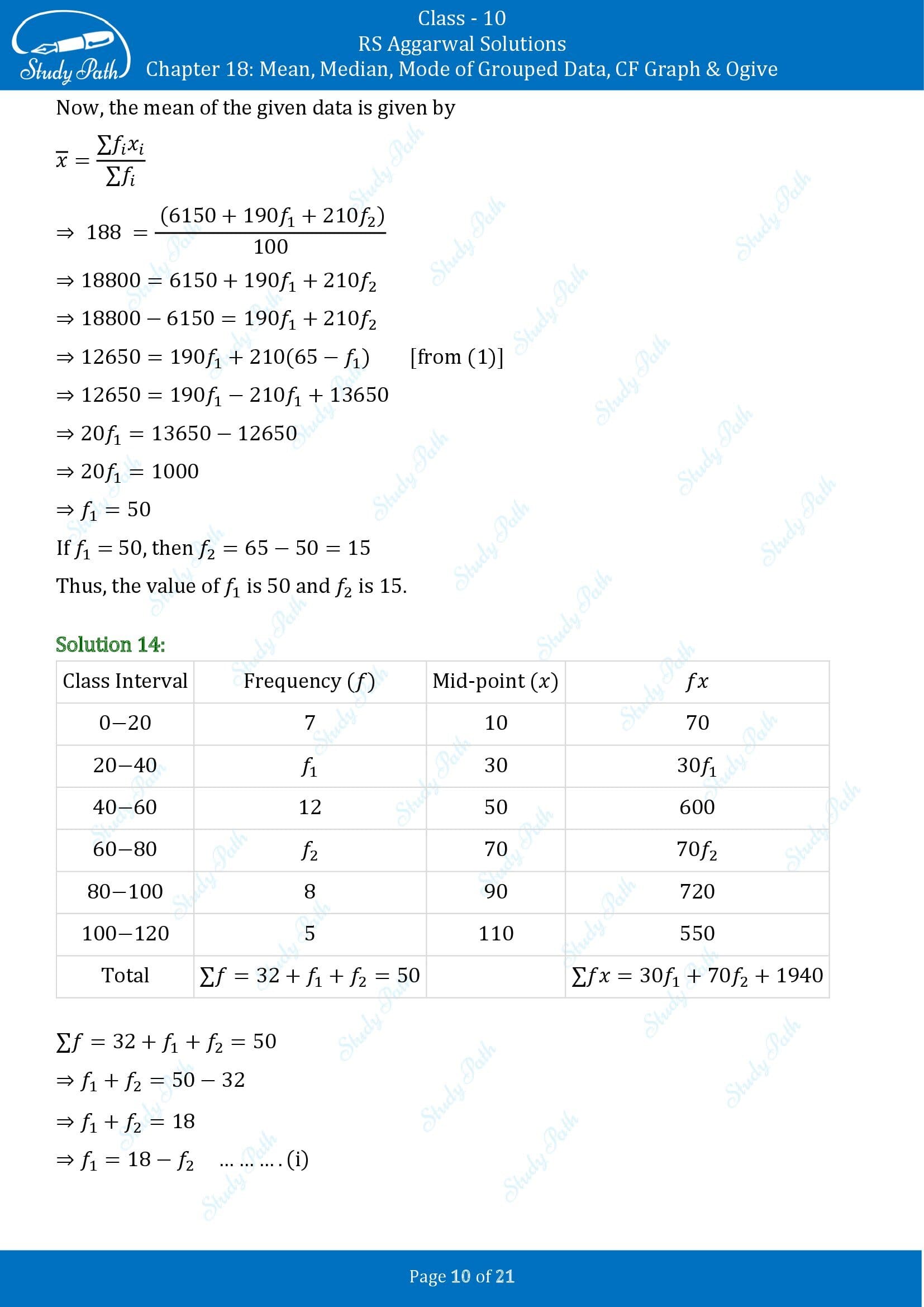 RS Aggarwal Solutions for Class 10 Chapter 18 Mean Median Mode CF and Ogive Exercise 18A 00010