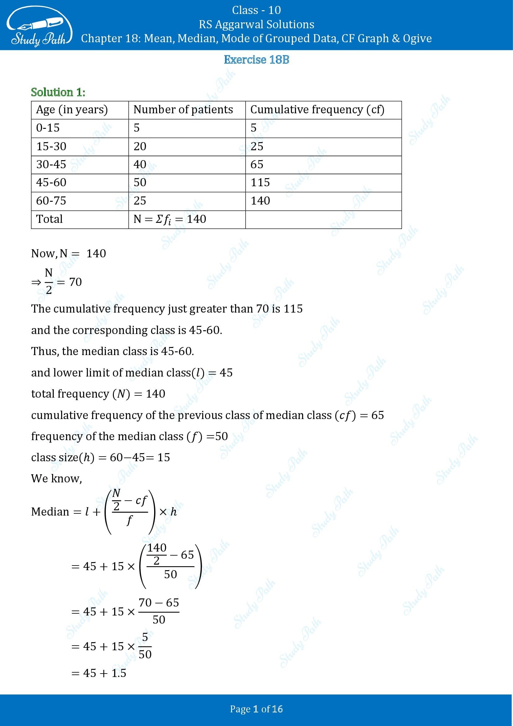 RS Aggarwal Solutions for Class 10 Chapter 18 Mean Median Mode CF and Ogive Exercise 18B 00001