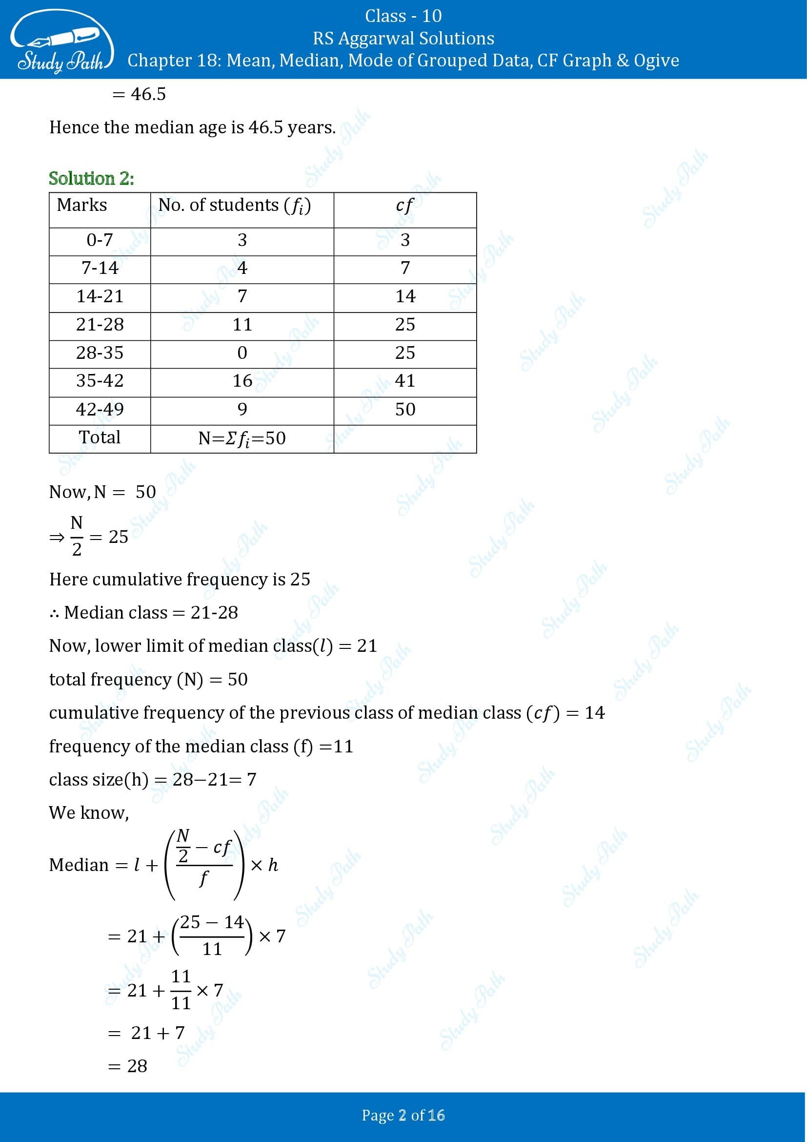 RS Aggarwal Solutions for Class 10 Chapter 18 Mean Median Mode CF and Ogive Exercise 18B 00002