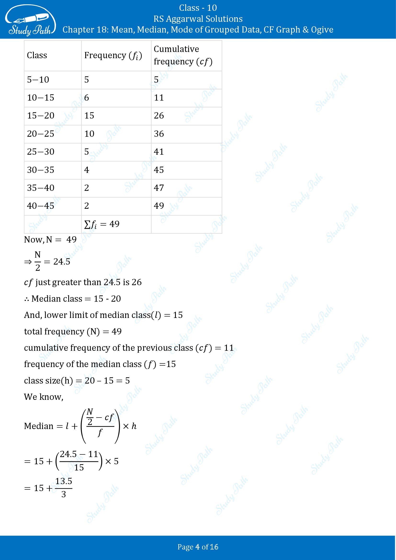 RS Aggarwal Solutions for Class 10 Chapter 18 Mean Median Mode CF and Ogive Exercise 18B 00004