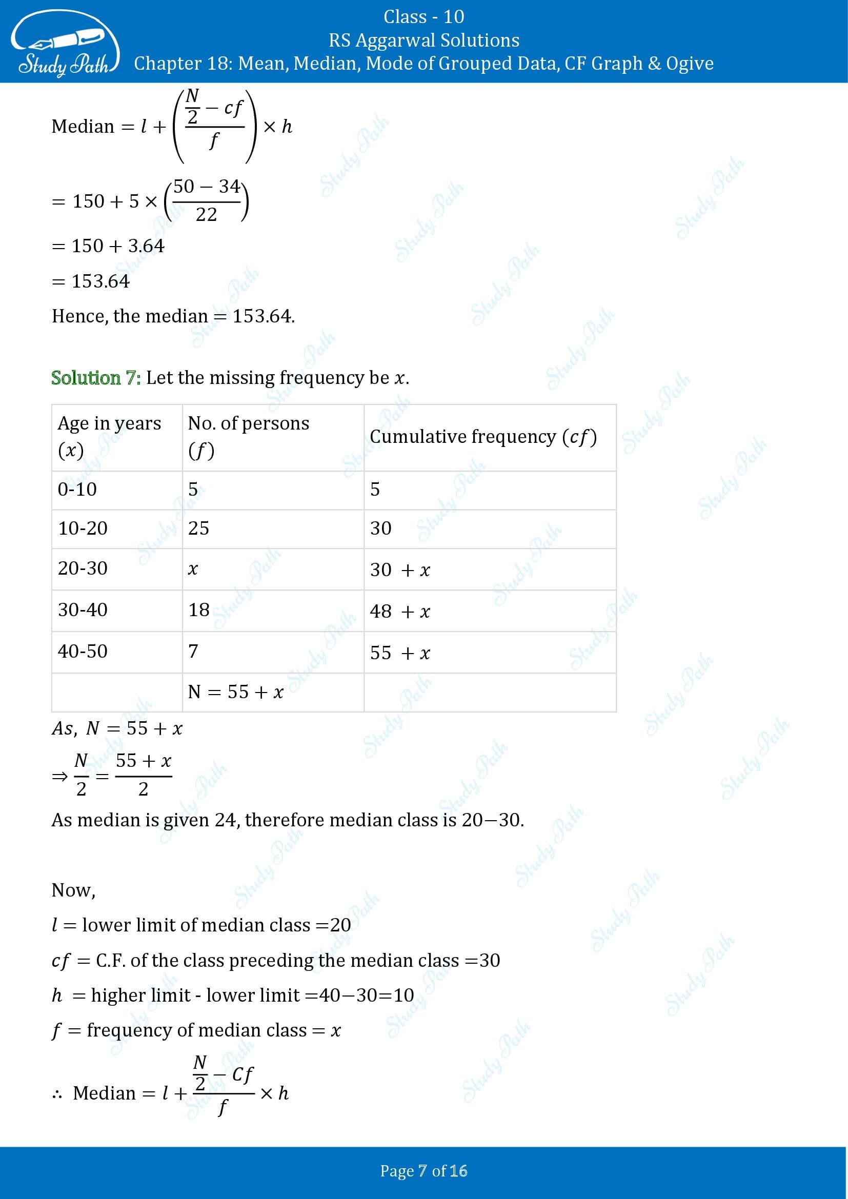 RS Aggarwal Solutions for Class 10 Chapter 18 Mean Median Mode CF and Ogive Exercise 18B 00007