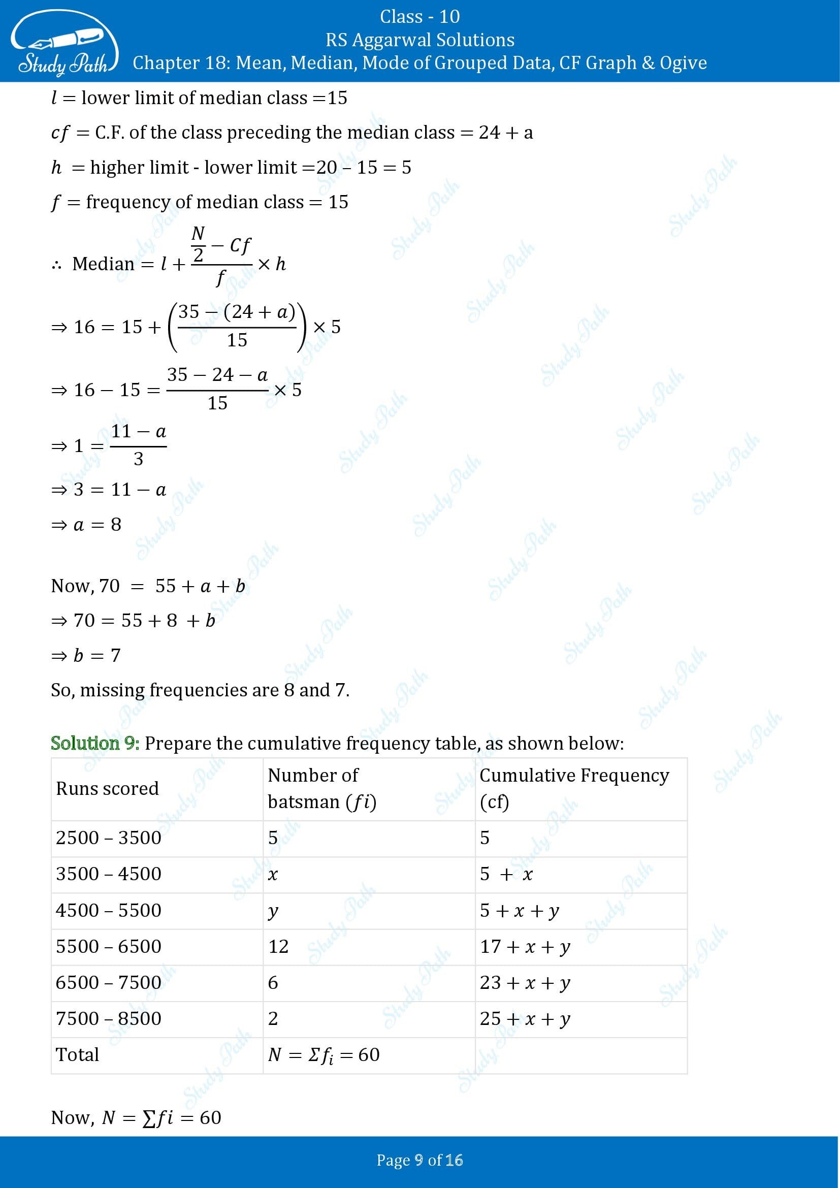 RS Aggarwal Solutions for Class 10 Chapter 18 Mean Median Mode CF and Ogive Exercise 18B 00009