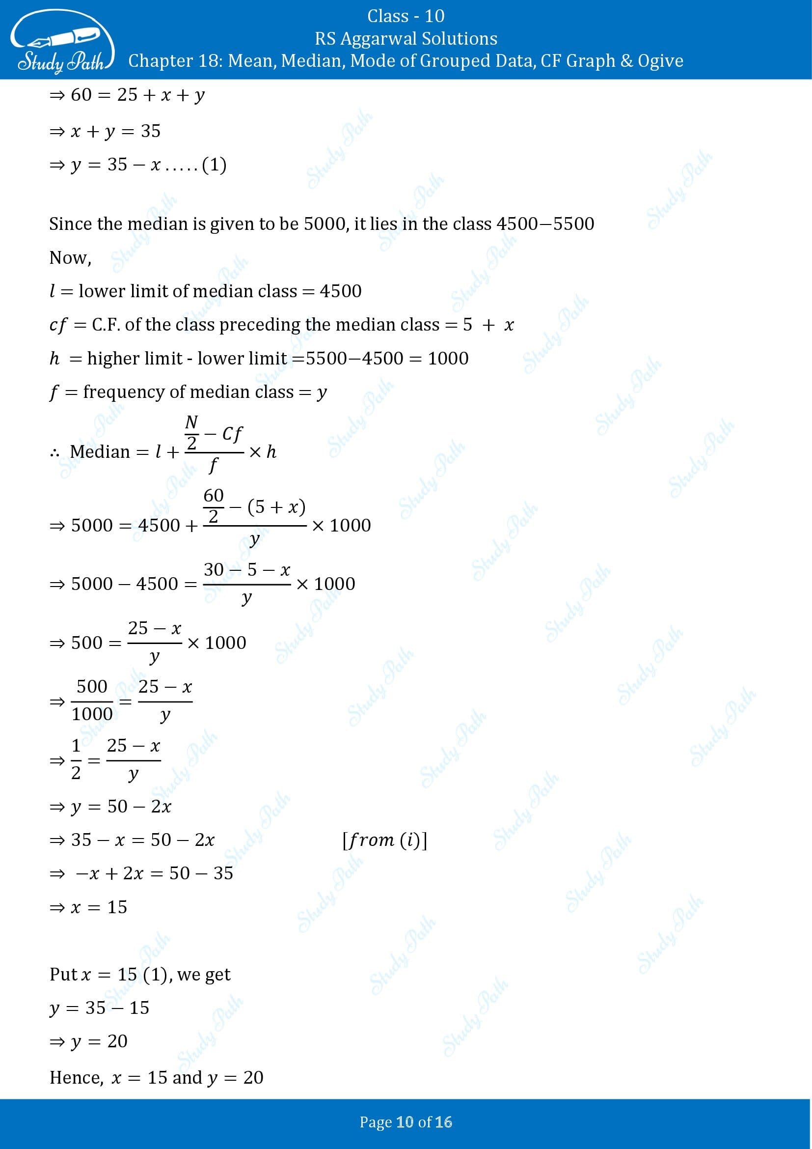 RS Aggarwal Solutions for Class 10 Chapter 18 Mean Median Mode CF and Ogive Exercise 18B 00010