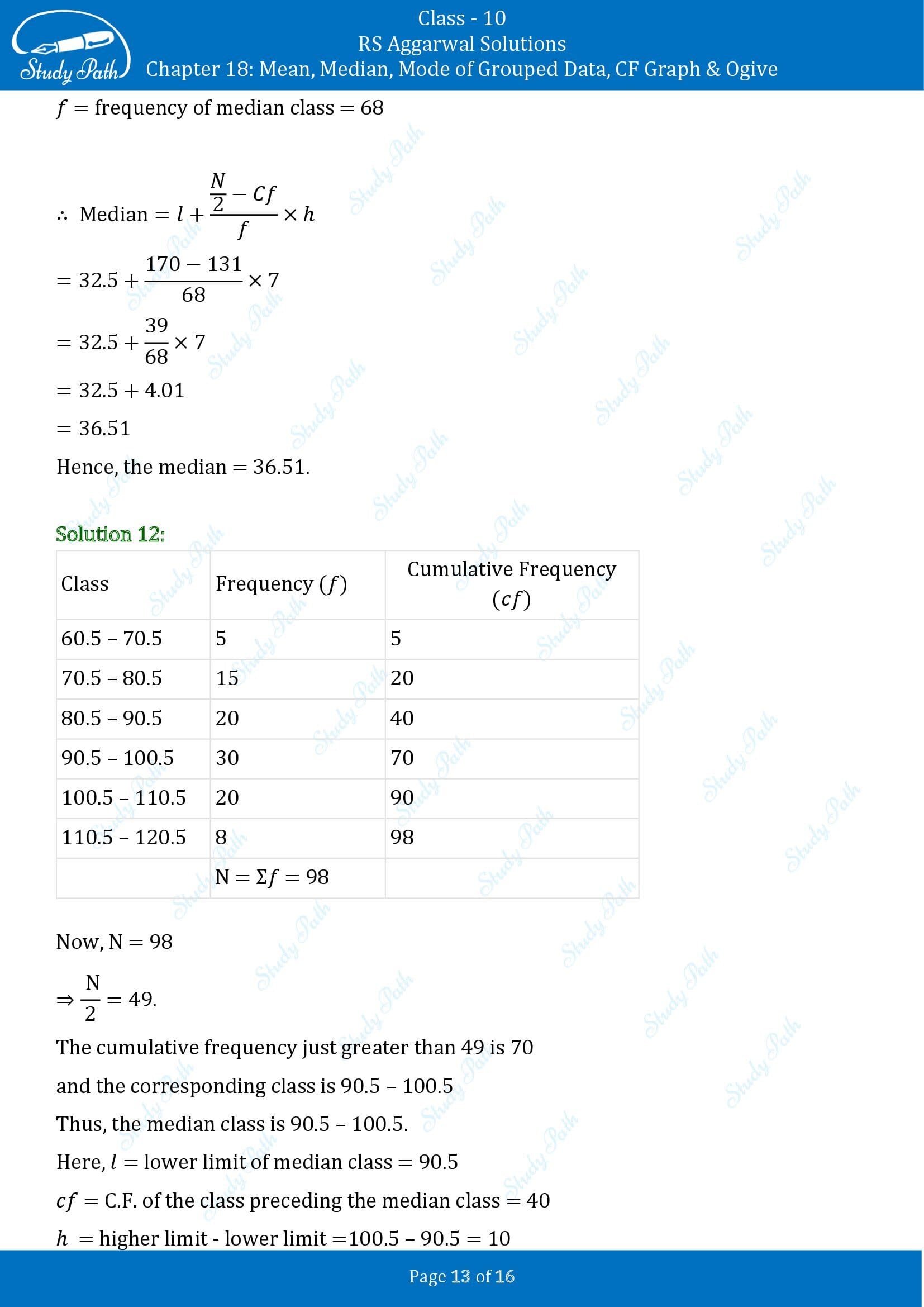 RS Aggarwal Solutions for Class 10 Chapter 18 Mean Median Mode CF and Ogive Exercise 18B 00013