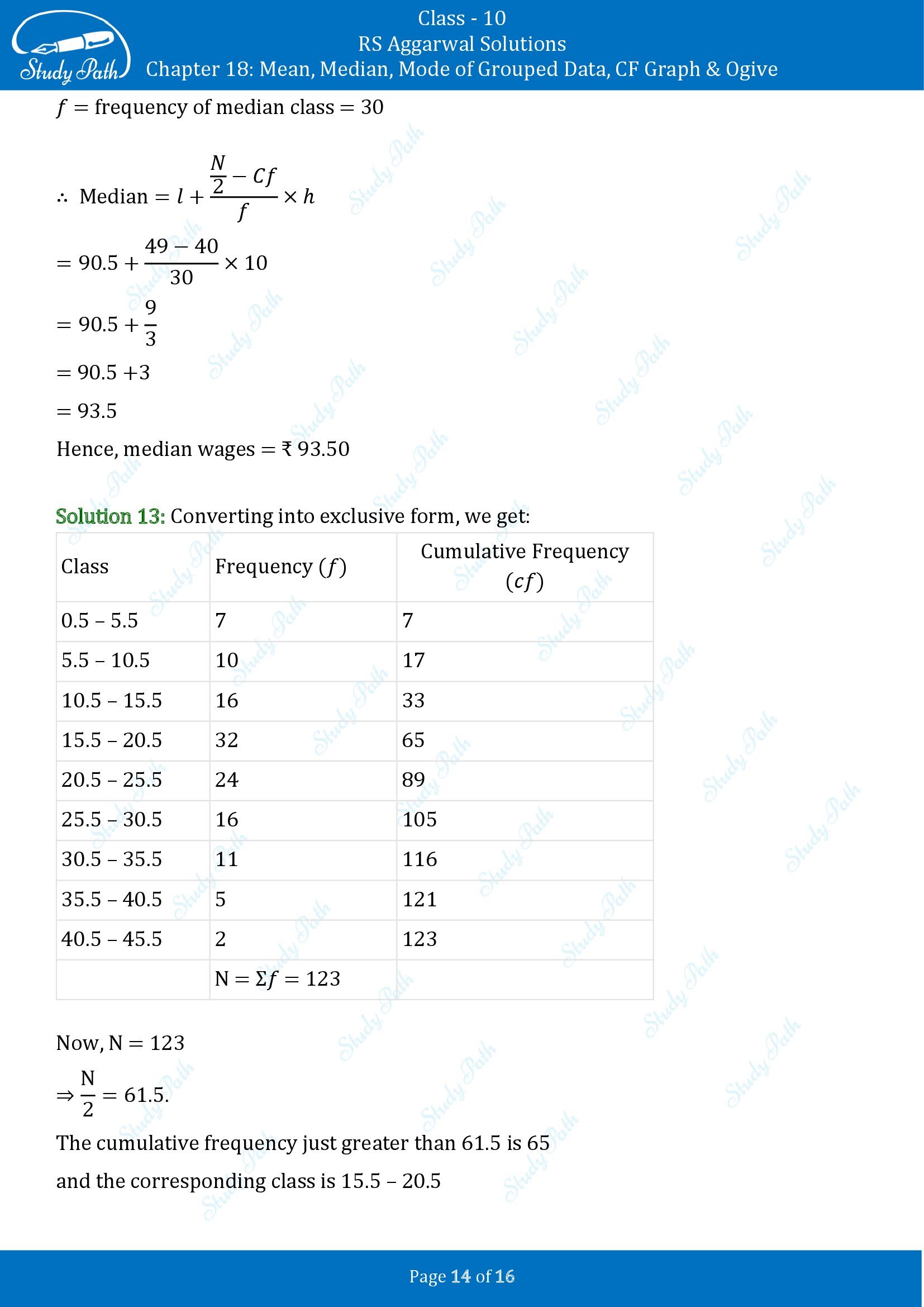 RS Aggarwal Solutions for Class 10 Chapter 18 Mean Median Mode CF and Ogive Exercise 18B 00014