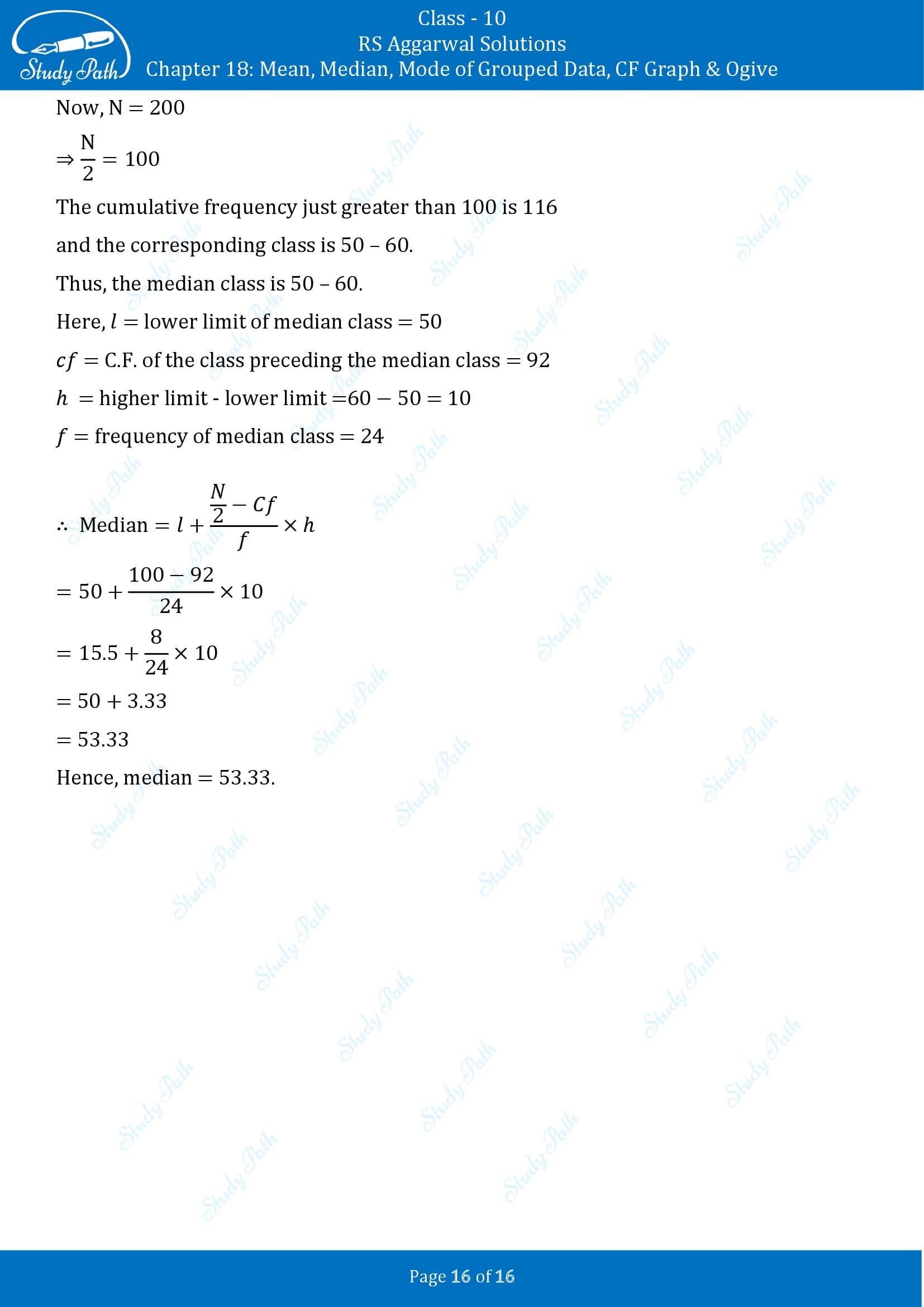 RS Aggarwal Solutions for Class 10 Chapter 18 Mean Median Mode CF and Ogive Exercise 18B 00016