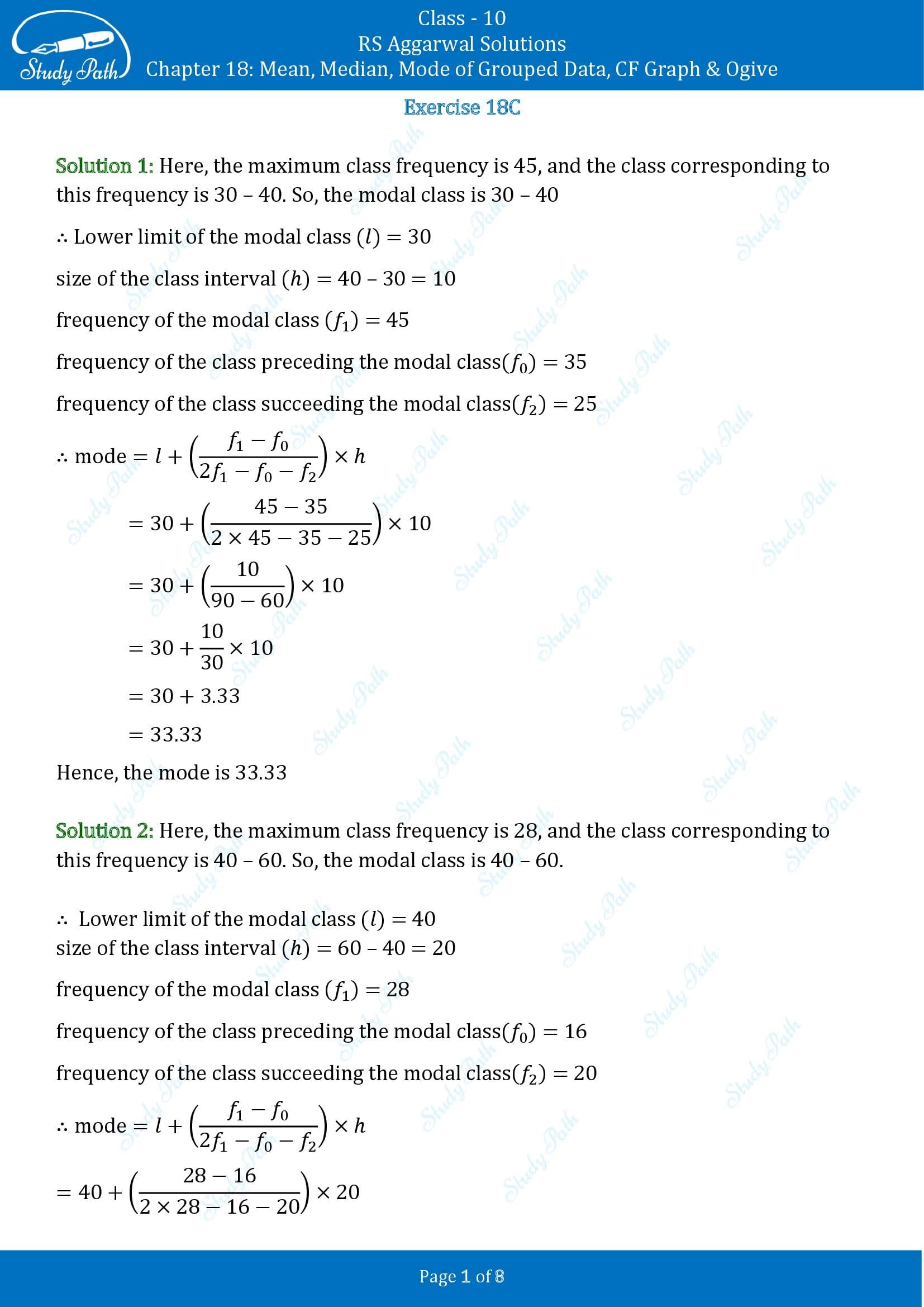 RS Aggarwal Solutions for Class 10 Chapter 18 Mean Median Mode CF and Ogive Exercise 18C 00001