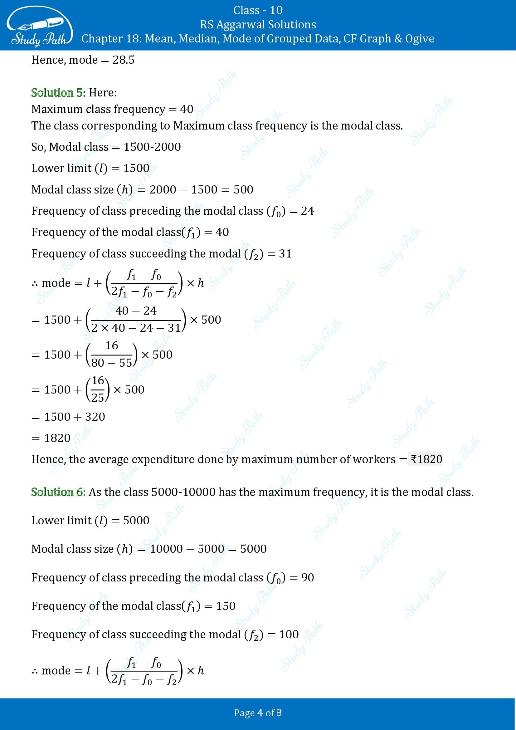 RS Aggarwal Solutions for Class 10 Chapter 18 Mean Median Mode CF and Ogive Exercise 18C 00004