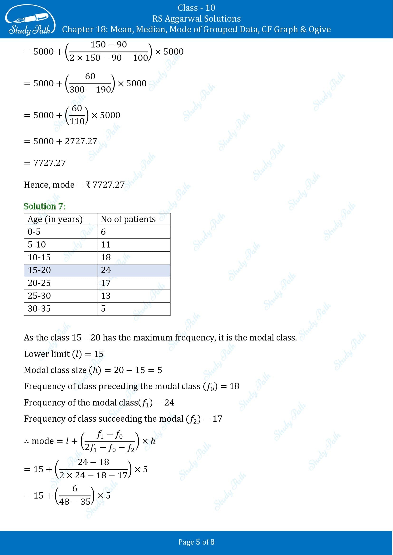 RS Aggarwal Solutions for Class 10 Chapter 18 Mean Median Mode CF and Ogive Exercise 18C 00005