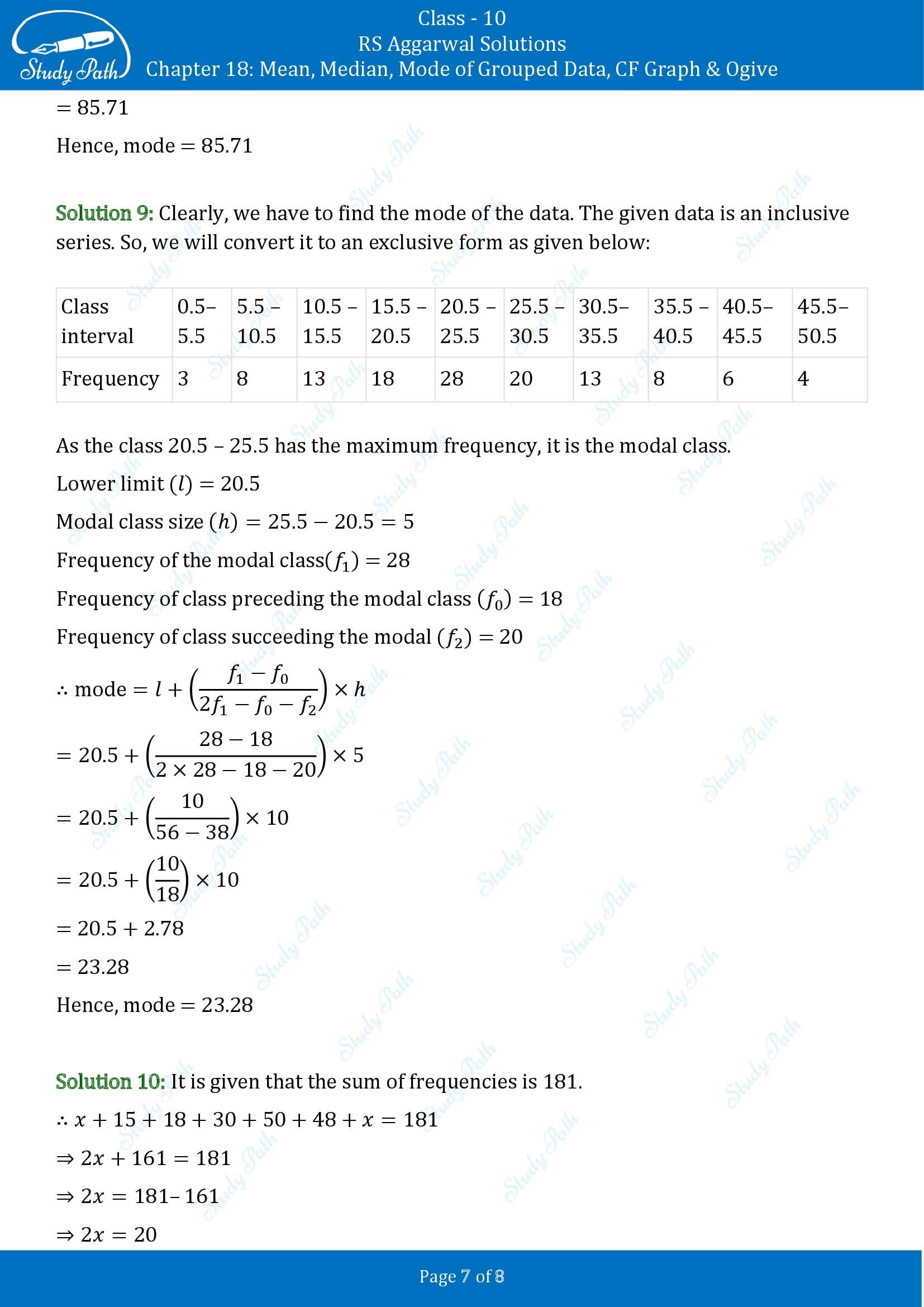 RS Aggarwal Solutions for Class 10 Chapter 18 Mean Median Mode CF and Ogive Exercise 18C 00007