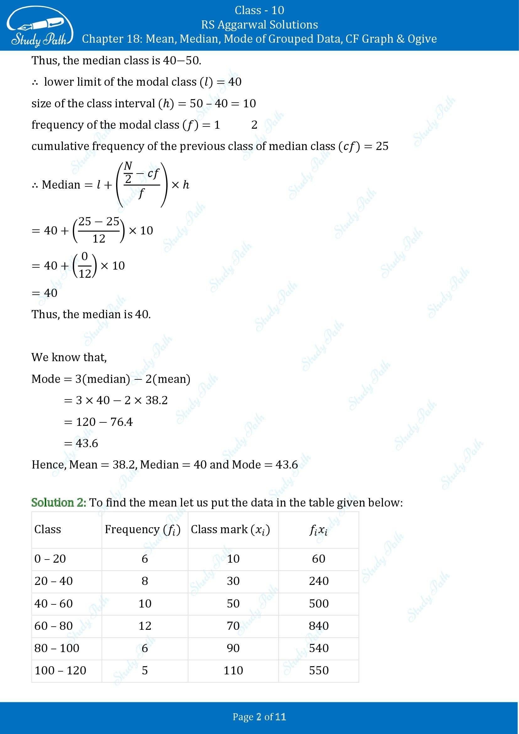 RS Aggarwal Solutions for Class 10 Chapter 18 Mean Median Mode CF and Ogive Exercise 18D 00002