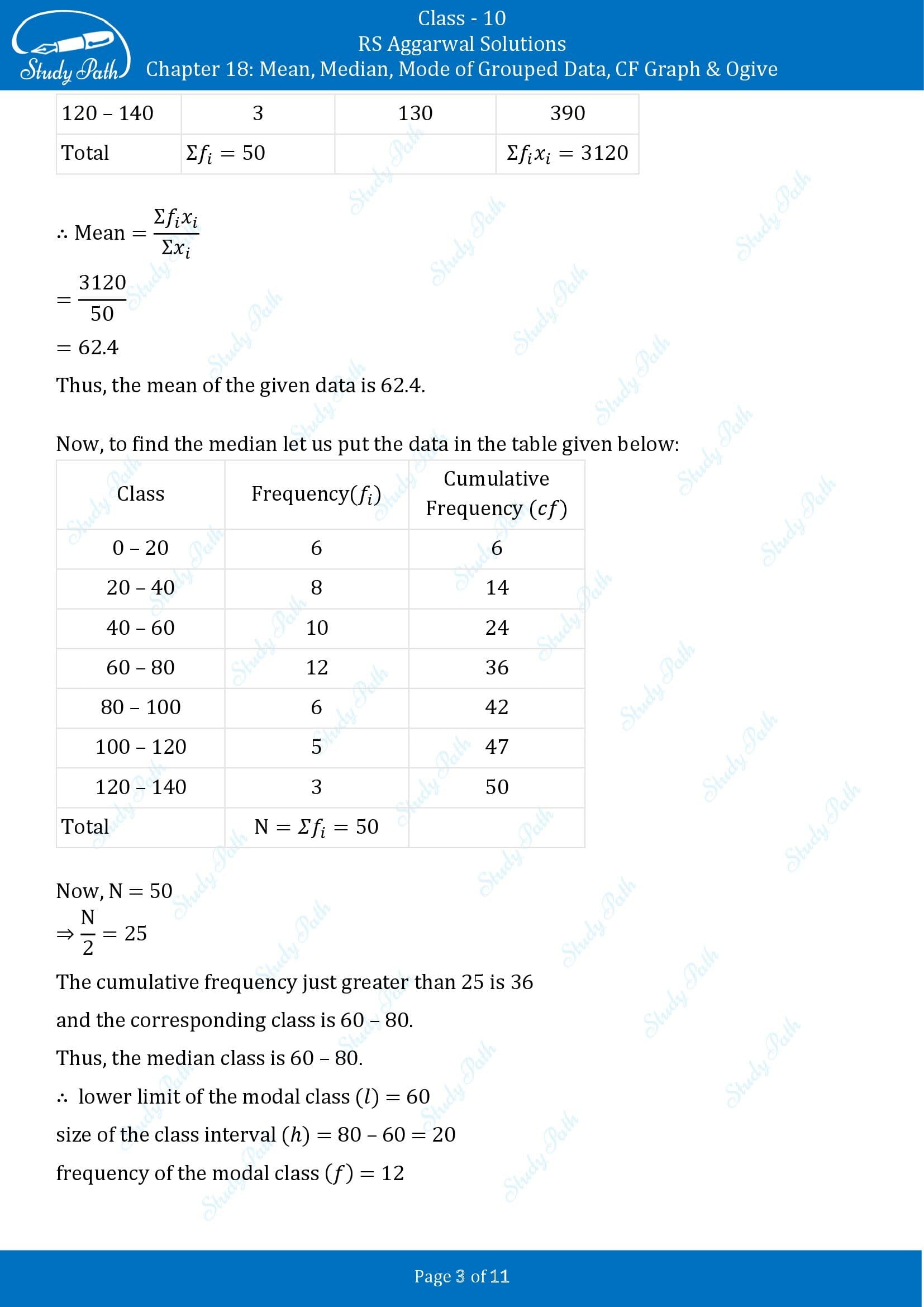 RS Aggarwal Solutions for Class 10 Chapter 18 Mean Median Mode CF and Ogive Exercise 18D 00003