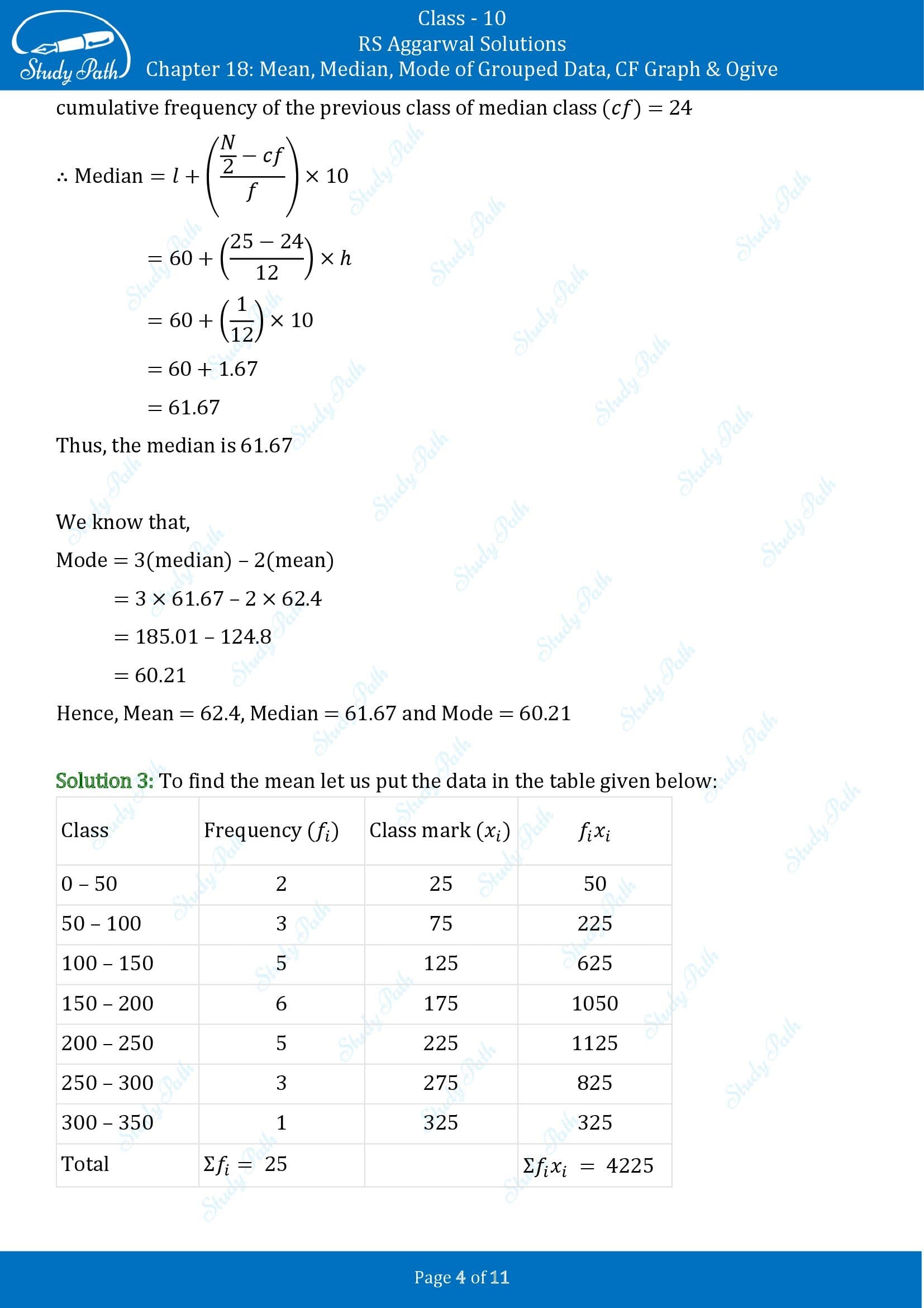 RS Aggarwal Solutions for Class 10 Chapter 18 Mean Median Mode CF and Ogive Exercise 18D 00004