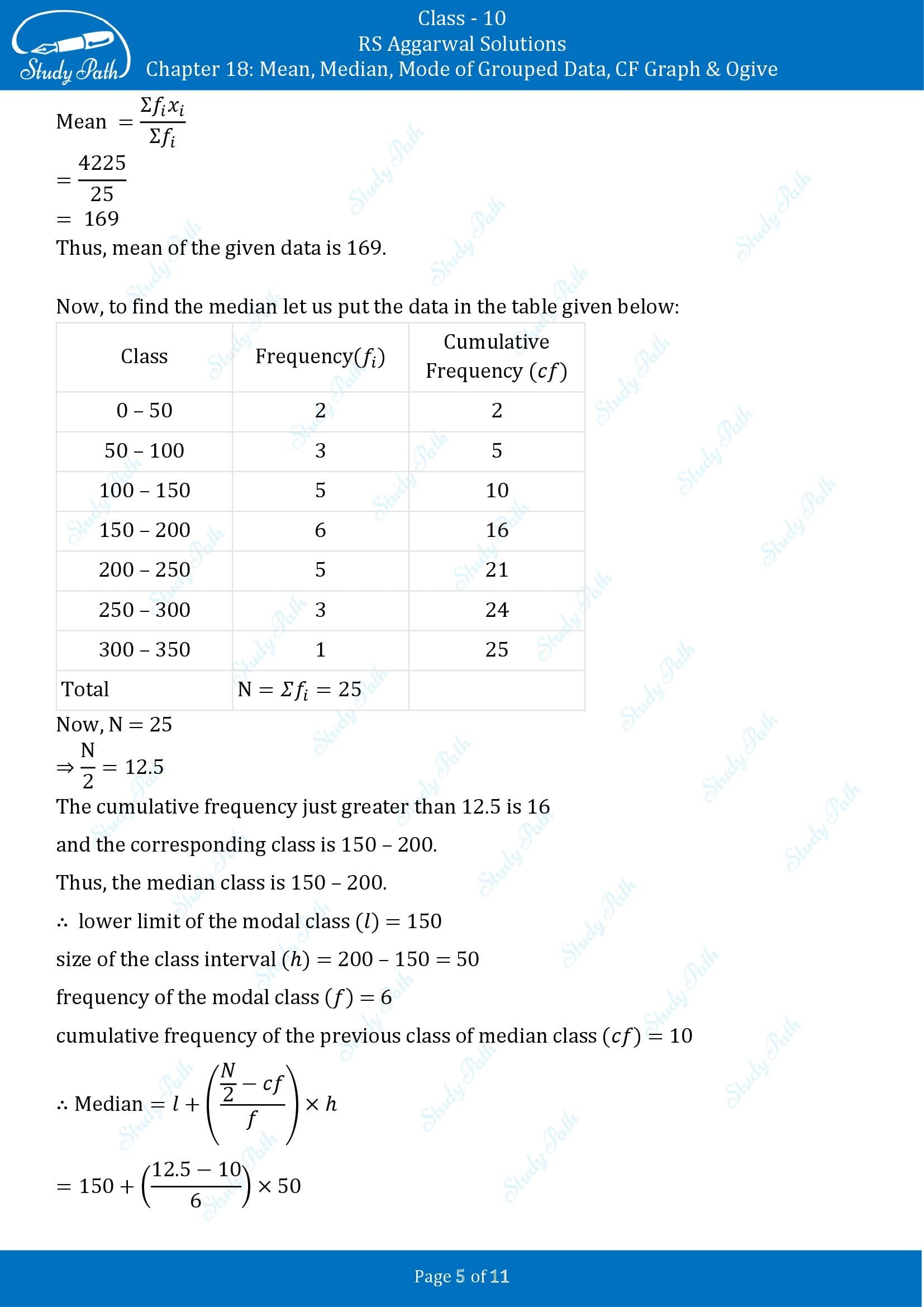 RS Aggarwal Solutions for Class 10 Chapter 18 Mean Median Mode CF and Ogive Exercise 18D 00005