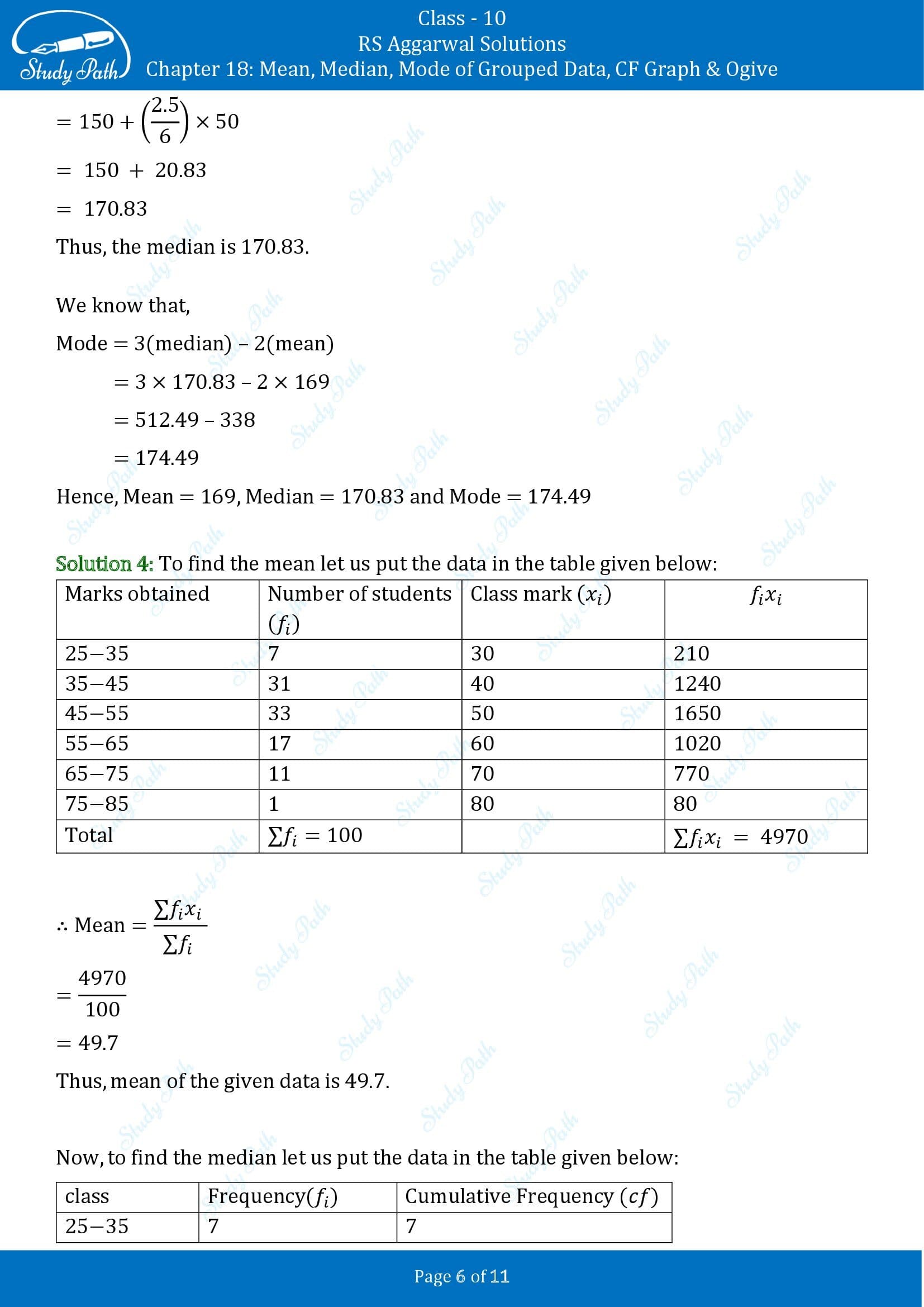 RS Aggarwal Solutions for Class 10 Chapter 18 Mean Median Mode CF and Ogive Exercise 18D 00006