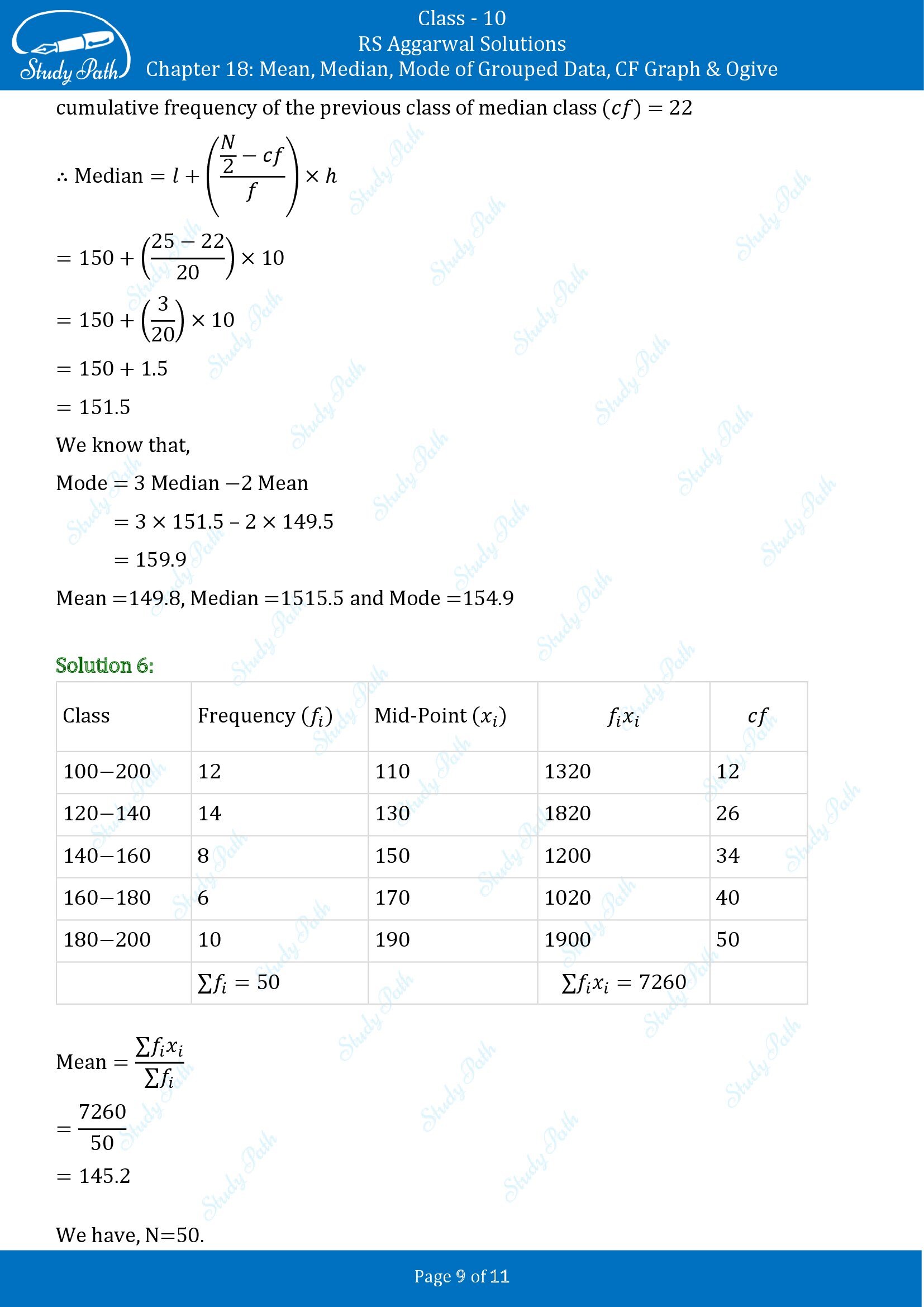 RS Aggarwal Solutions for Class 10 Chapter 18 Mean Median Mode CF and Ogive Exercise 18D 00009